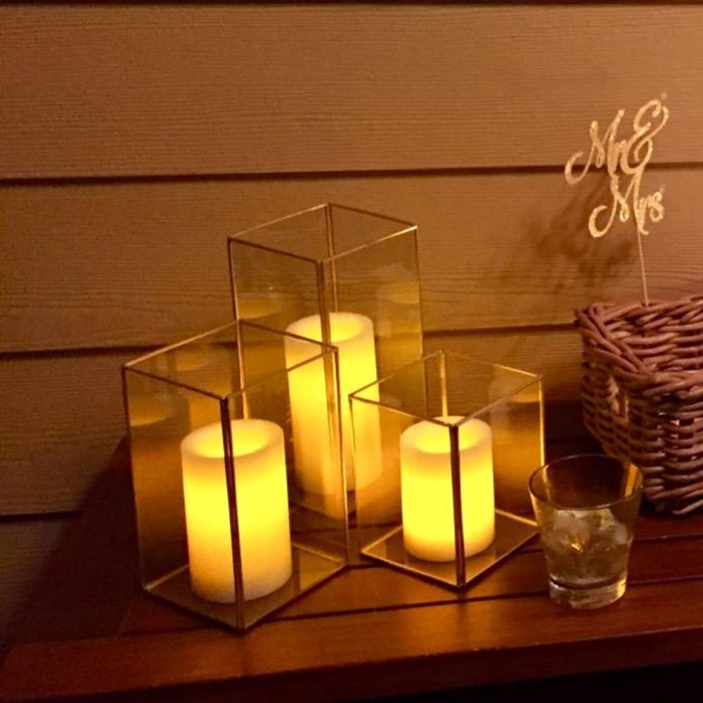 Premium Glass Hurricane Candle Holder Set of 18 - Gold Large Table Centerpiece & Tall Floor Square Pillar Candle Holders for Wedding, Anniversary, Party Decor - Elegant Fireplace & Dining Room Lighting Accessories (Perfect for Romantic Dinners, Holiday Decorations and Special Events)