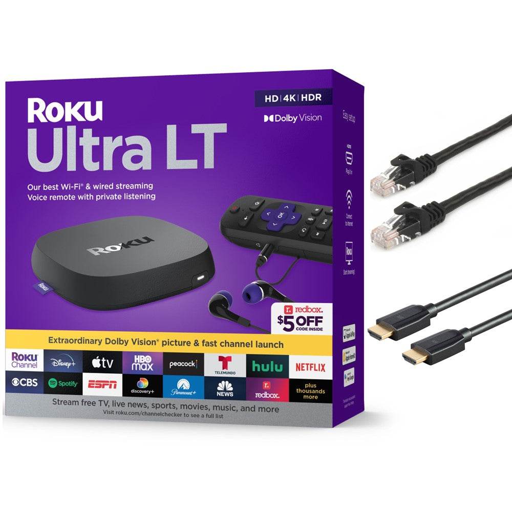 Roku Ultra LT 2023 4K/HDR Streaming Media Player with Voice Remote & Premium Headphones - Black | Watch Netflix, Hulu, Disney+ in Ultra HD | Perfect for Home Theater & Entertainment Systems