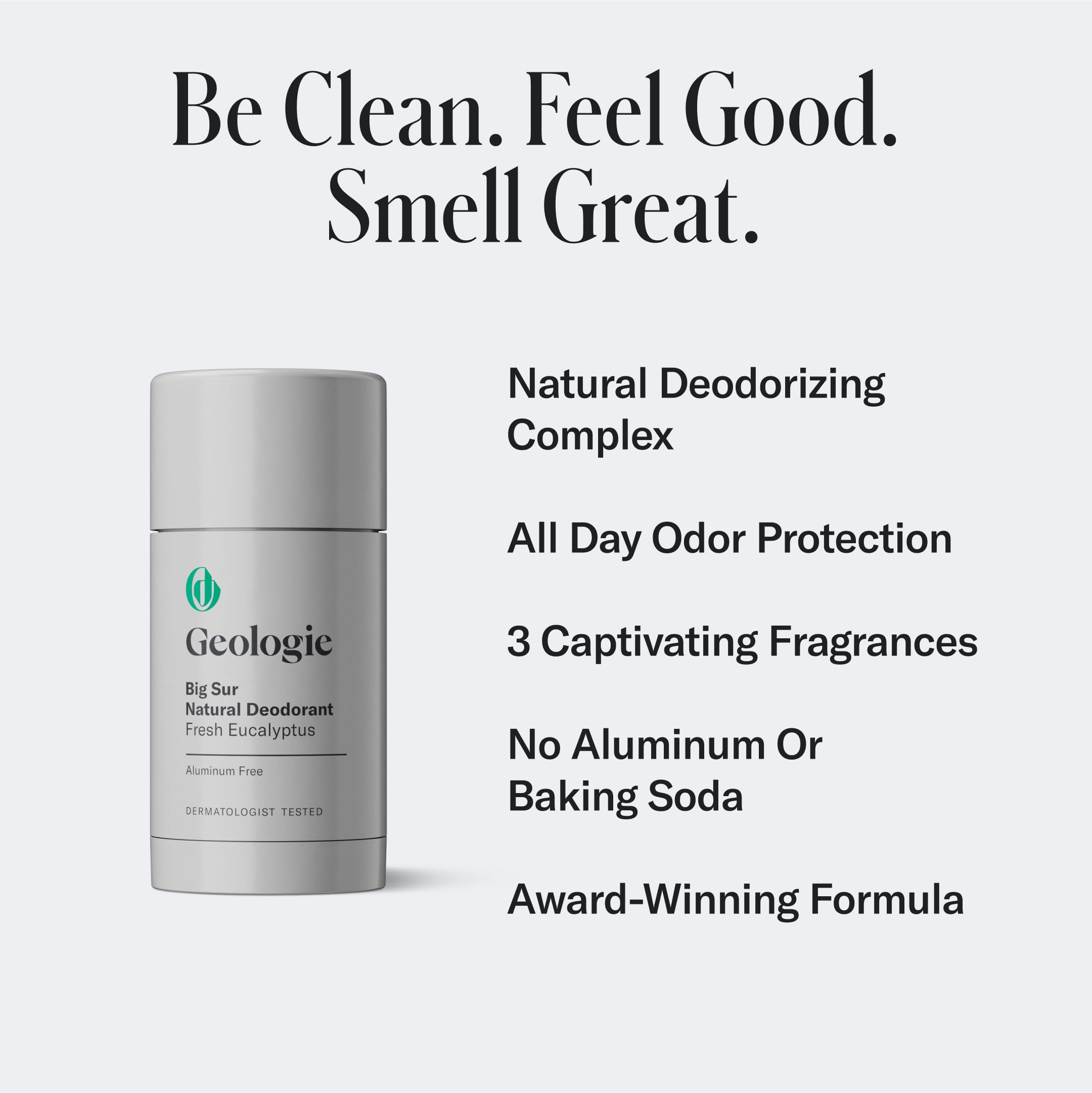 Geologie Big Sur Natural Deodorant for Men & Women - Eucalyptus Scented Aluminum-Free, Baking Soda-Free Deodorant | Sensitive Skin Safe, Vegan, Dermatologist Tested | 2.6 oz | Perfect for Gym, Work & Daily Freshness