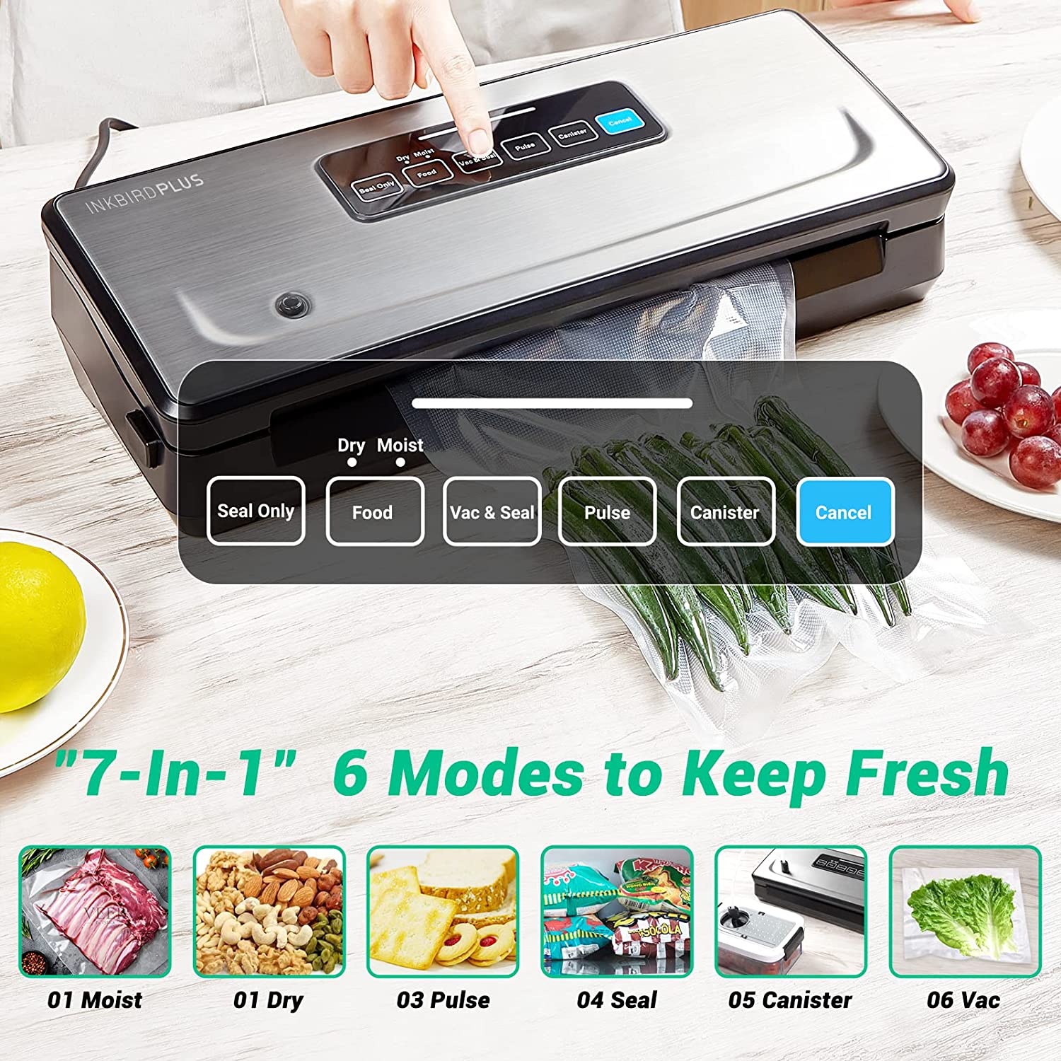 INK VS02 Vacuum Sealer Machine for Food Preservation | Airtight Storage for Meat, Vegetables & Meal Prep | Compact Kitchen Appliance for Sous Vide, Freezing & Fresh Food Storage