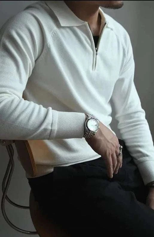 Vintage Polo Sweater with Turn Down Collar - Classic Men's Knitwear for Casual & Business Wear - Perfect for Office, Outings & Date Nights