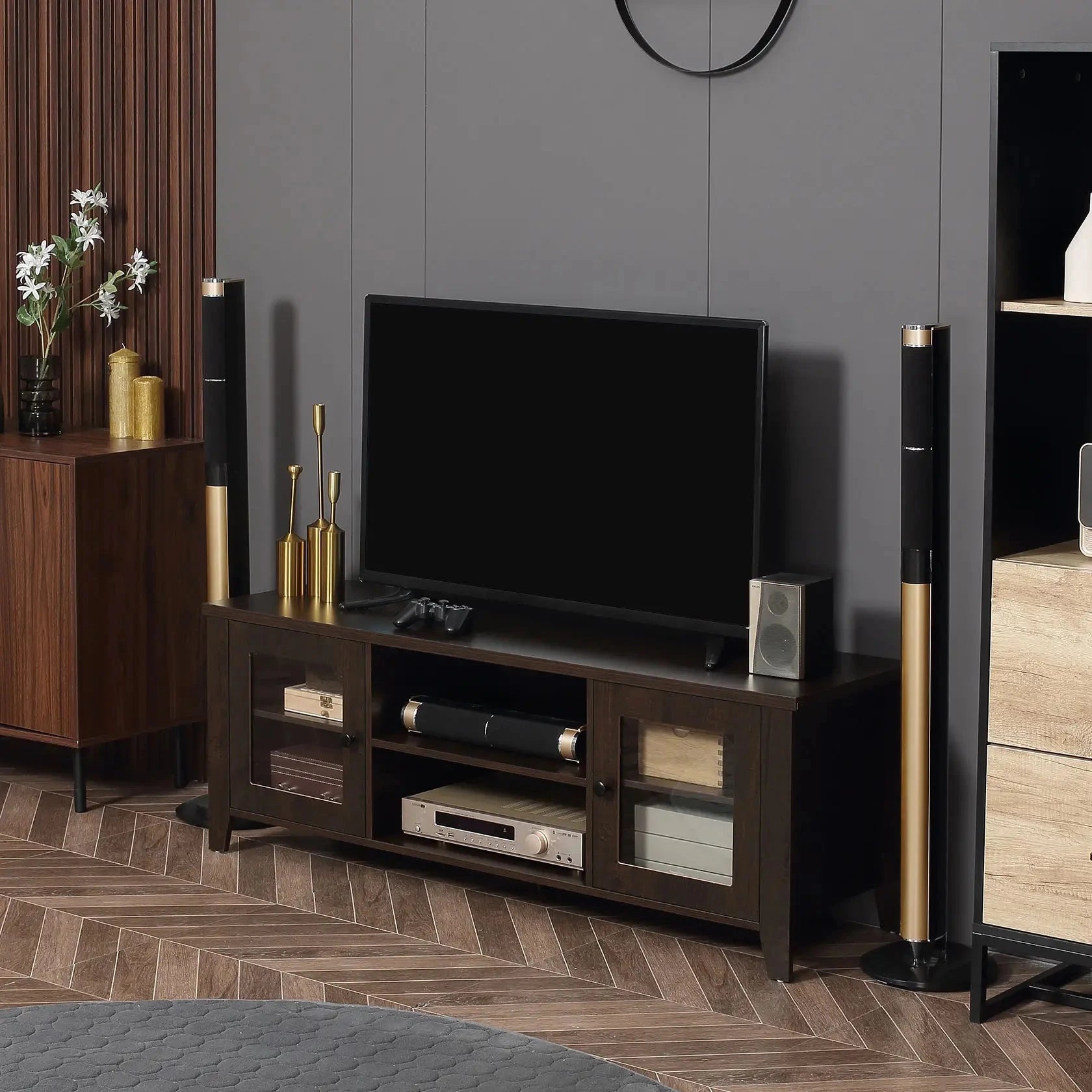 Modern TV Stand for Up to 60 Inch TVs - Sturdy Wooden Entertainment Center with Storage Shelf (Black/White/Walnut) - Perfect for Living Room, Bedroom & Home Theater Setup