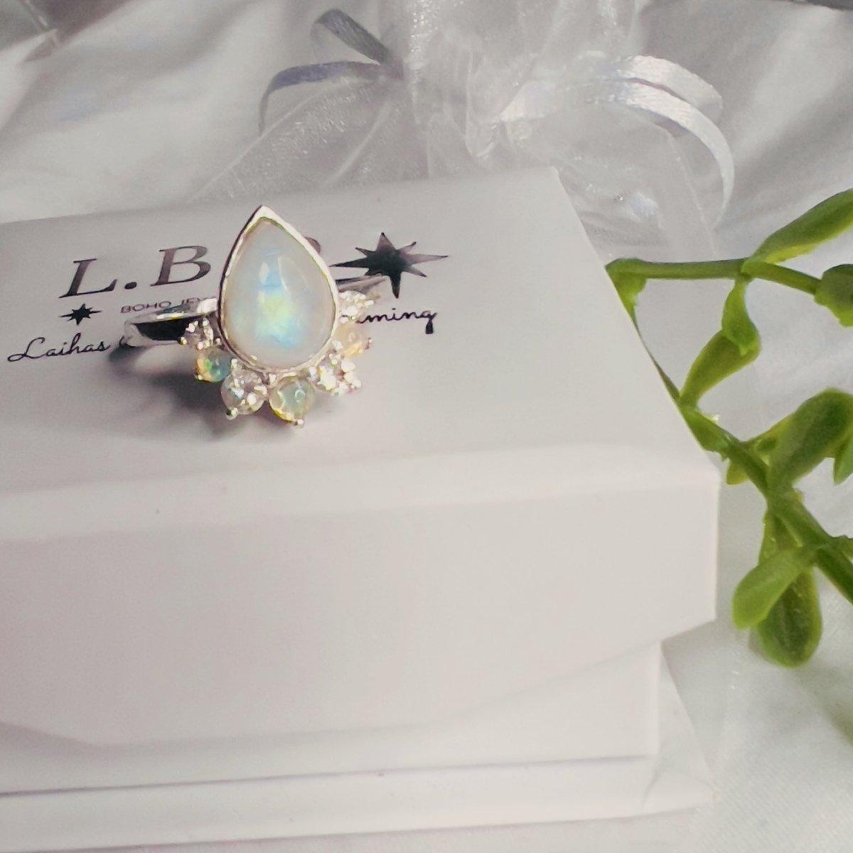 Laihas Premium Ballerina Topaz Opal Moonstone Ring - Elegant Gemstone Jewelry for Women, Perfect for Weddings, Parties & Special Occasions