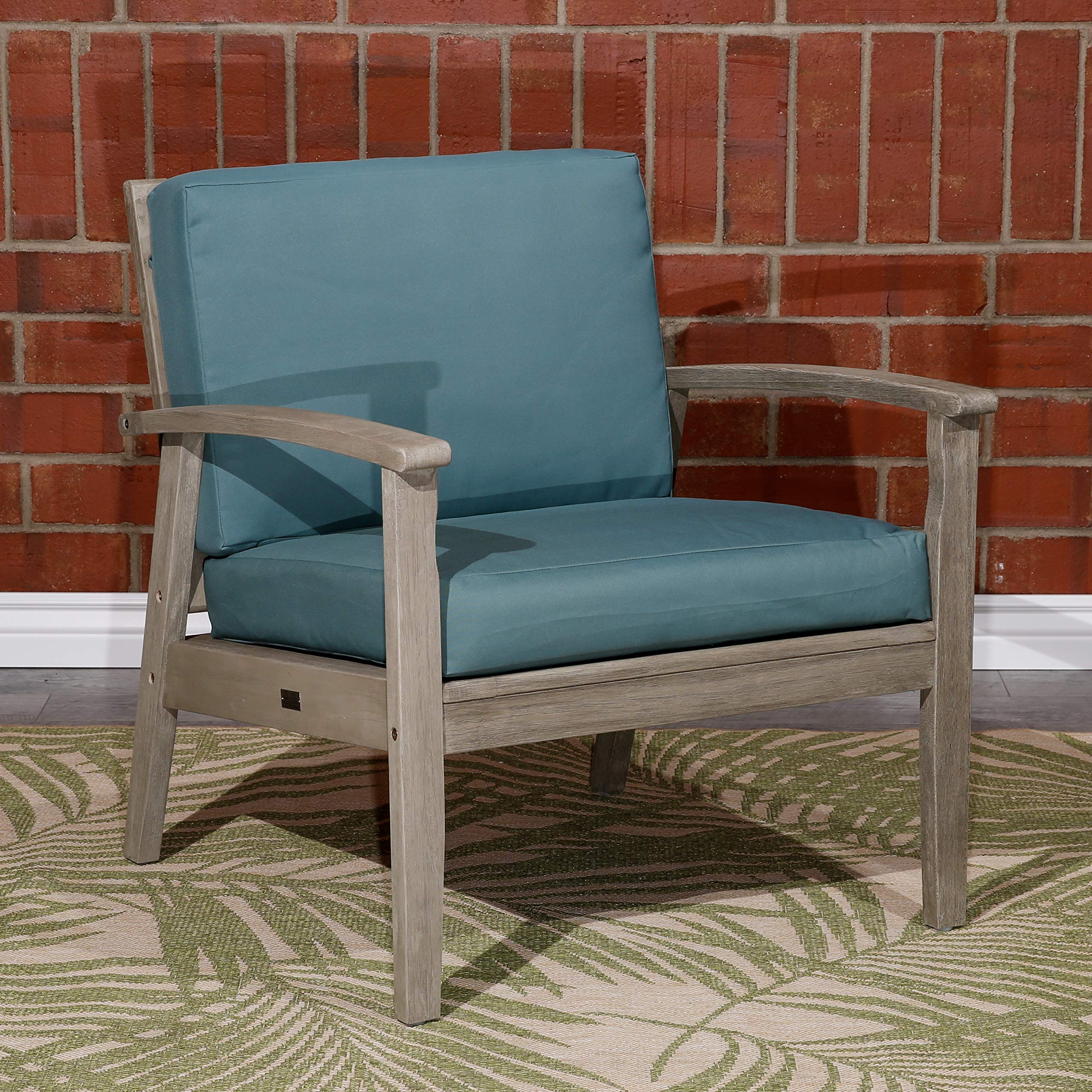 DTY Outdoor Living Longs Peak Deep Seat Eucalyptus Chair - Driftwood Gray Finish with Sage Cushions | Patio, Garden, Poolside & Backyard Relaxation Furniture