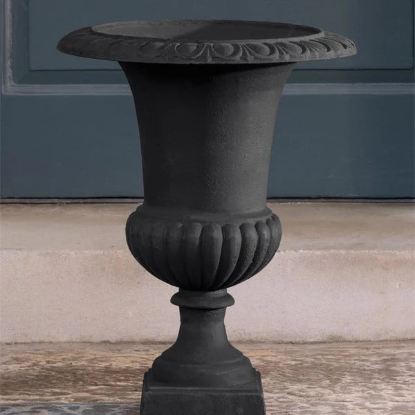 Glasgow Urn Planter - Matte Black Outdoor Garden Planter by Campania International | Perfect for Patio, Lawn, and Cemetery Decor