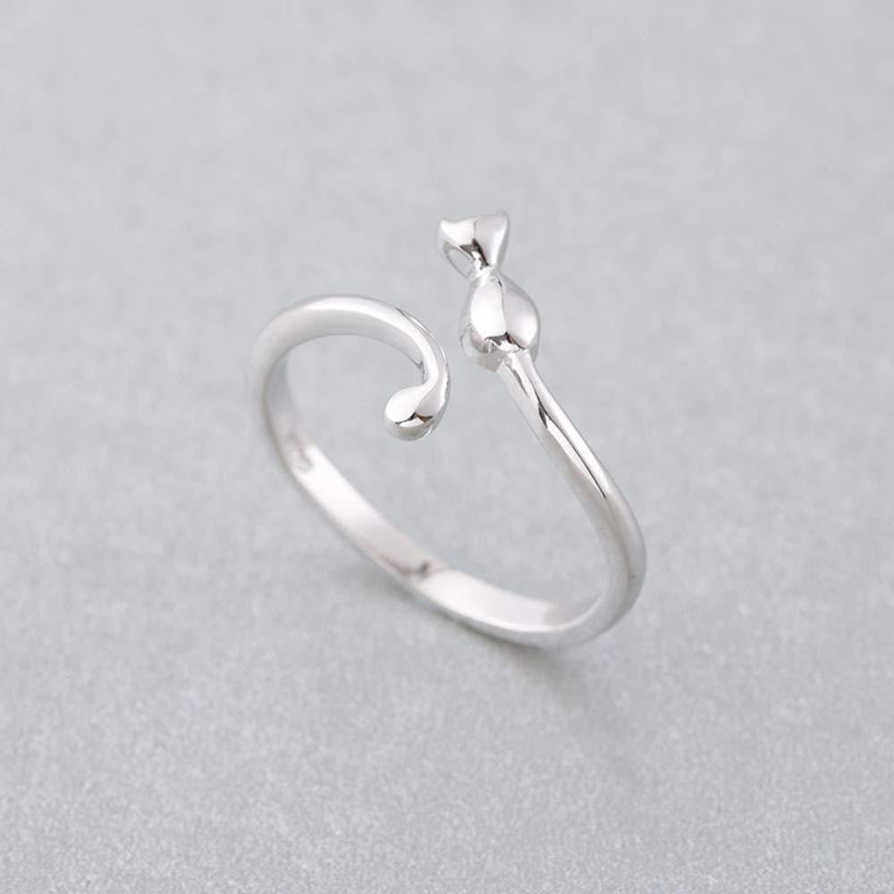 NewZenro Sterling Silver Cat Open Toe Ring - Adjustable Promise Band Jewelry for Women, Teen Girls, Pet Lovers | Perfect Birthday Gift, Engagement Ring, Fashion Statement for Cat Owners & Animal Lovers