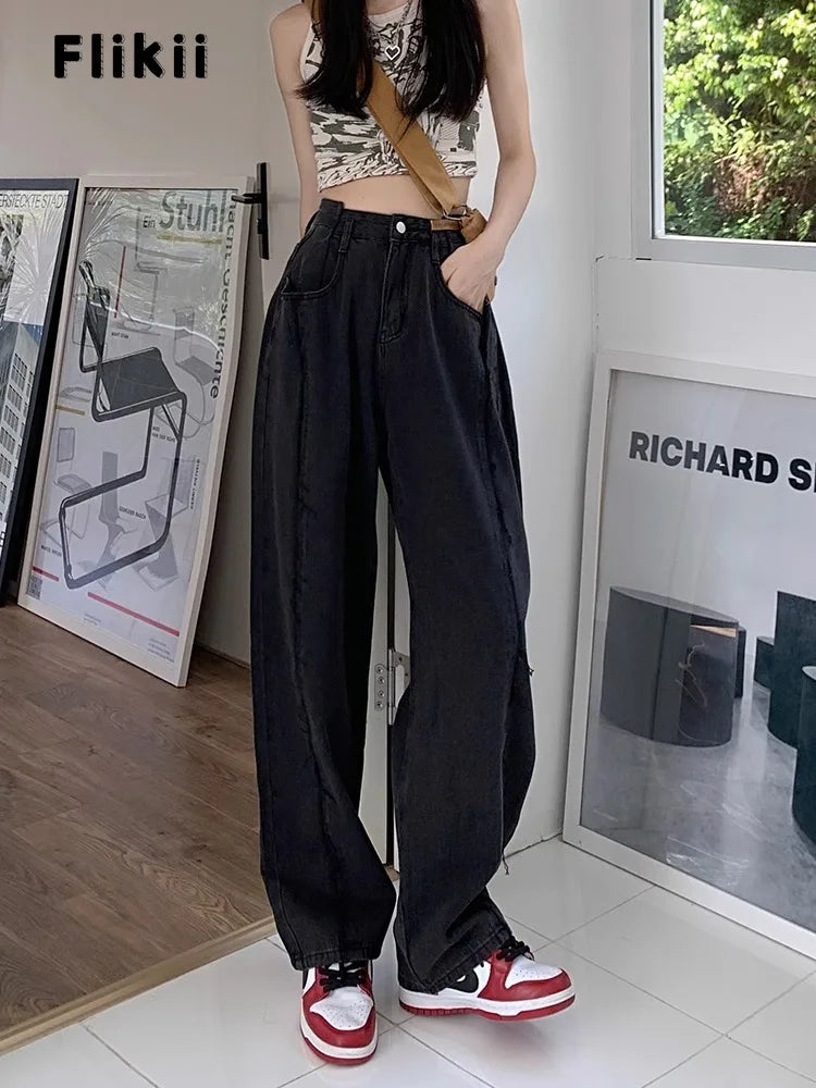 Vintage High Waist Straight Leg Jeans for Women - Retro Y2K Denim Pants with Pockets, Hip Hop Streetwear, Grunge Fashion - Perfect for Casual Outfits, Spring Wear, and Everyday Style
