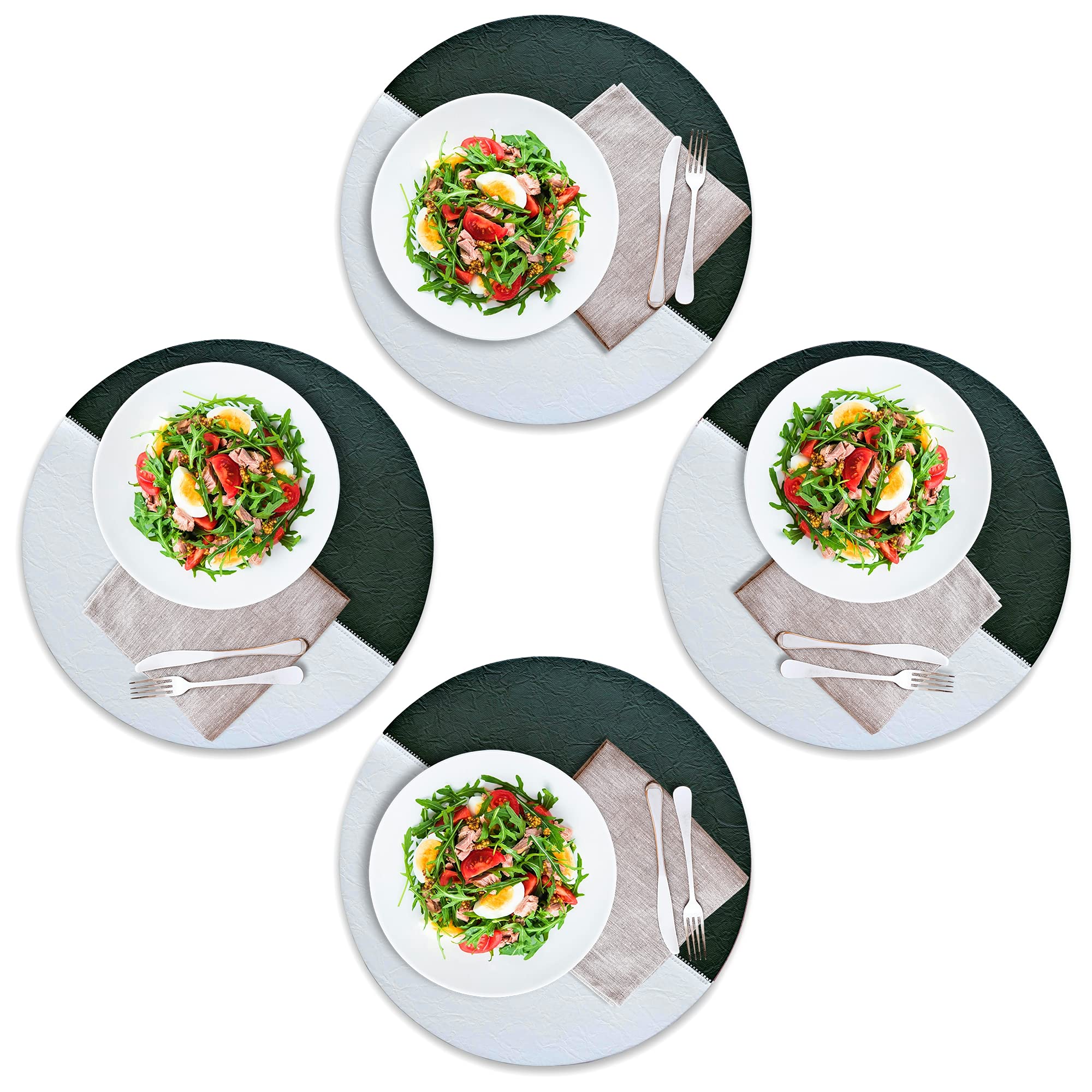 Elegant Black PU Leather Round Placemats Set of 4 - Waterproof Table Mats for Dining Room, Kitchen, and Outdoor Use - Fashionable Round Table Decor for Home and Parties