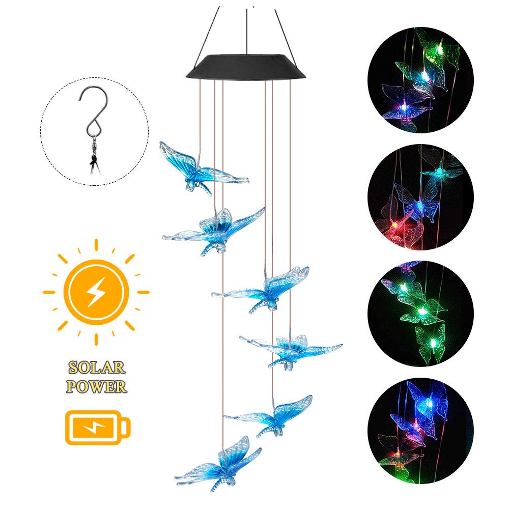 Solar Color Changing Butterfly Wind Chimes for Outdoor Decor - Memorial Wind Chime Garden Decorations, Birthday Gift for Women, Mom, Grandma, Wife, Daughter, Sister & Aunt - Perfect for Patio, Yard, Garden & Memorial Decorations