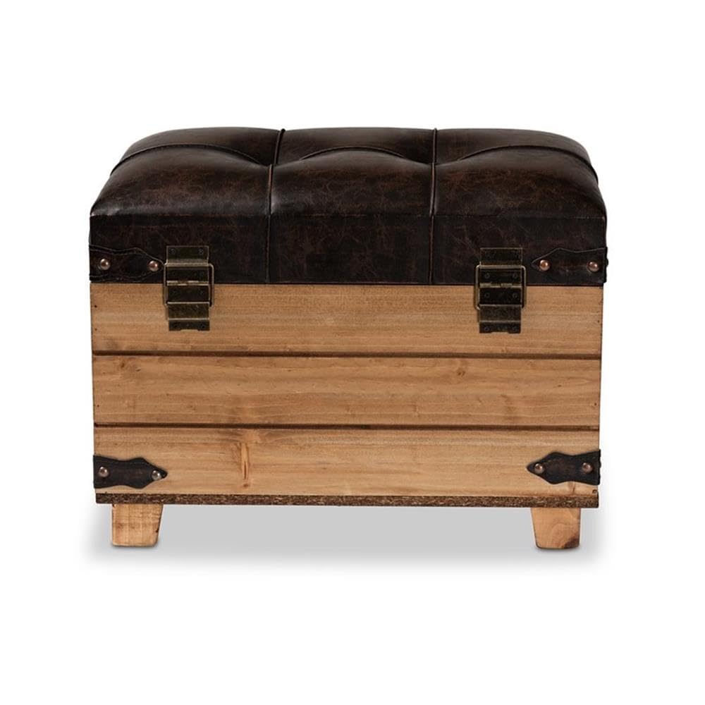 Rustic Dark Brown Wood Storage Ottoman with Lift Top - BOWERY HILL Coffee Table Bench for Living Room, Bedroom & Entryway - Multi-Functional Footrest, Seat & Hidden Storage