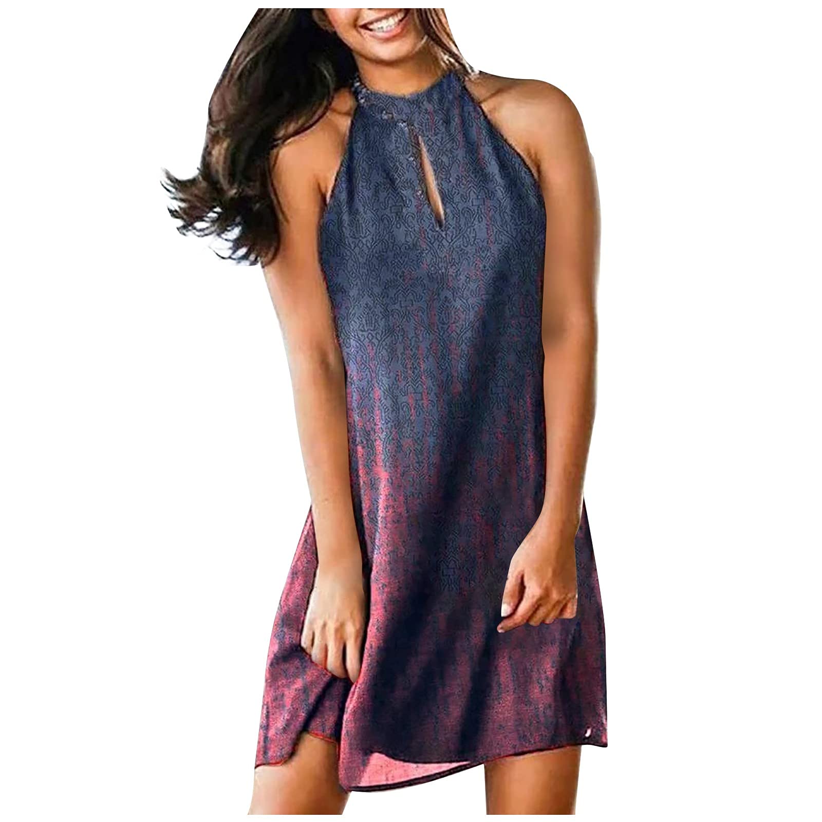 Women's Sleeved Round Neck Plaid Summer Dress - Flowy Dovetail Hem Fashion Sling Dress for Casual Outings, Beach Vacations & Summer Parties
