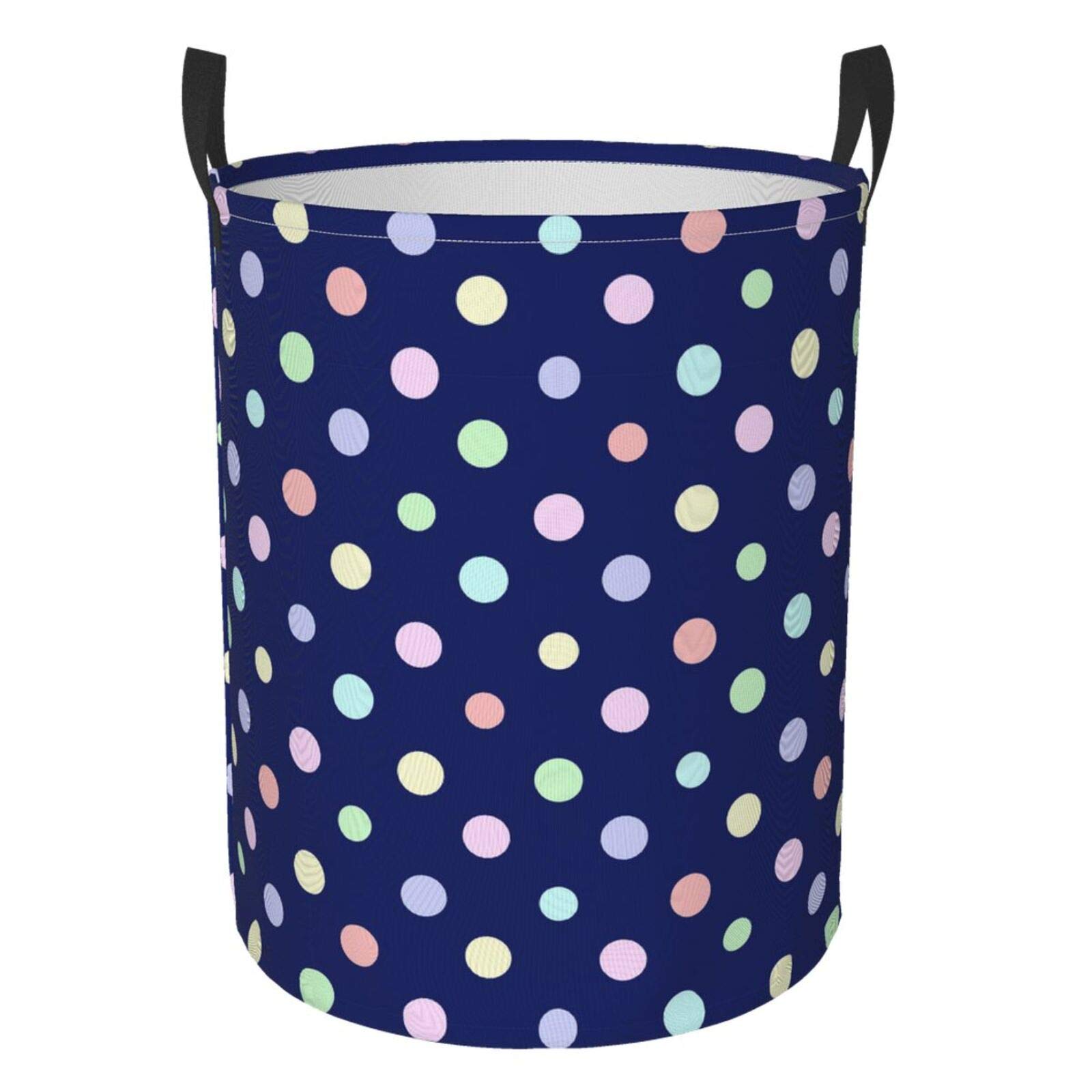 FeHuew Collapsible Laundry Basket with Handle - Waterproof Fabric Hamper for Clothes, Toys & Storage - Large Foldable Laundry Bin for Bedroom, Bathroom & Kids Room Organization (Colorful Polka Dots)
