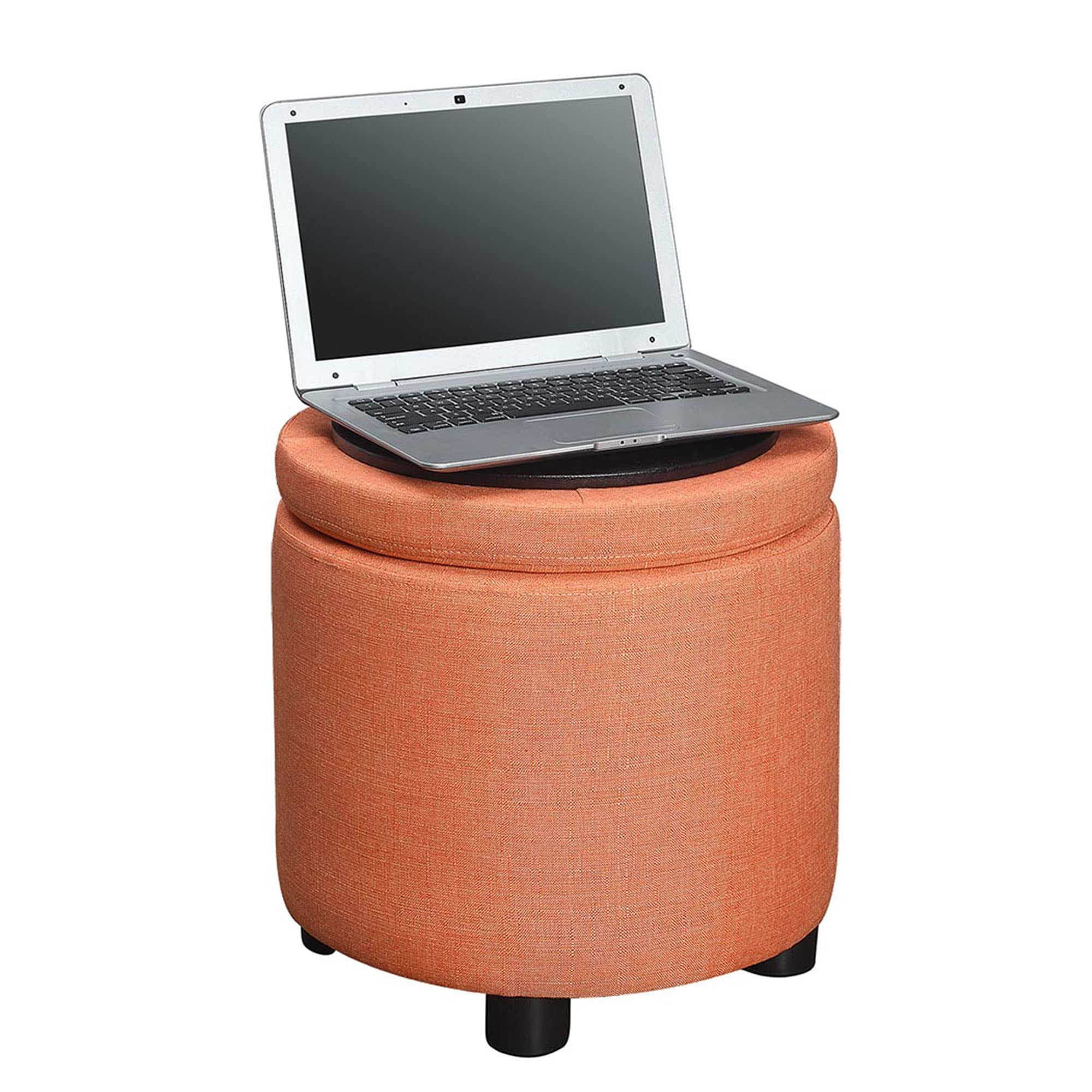 Designs4Comfort Round Accent Storage Ottoman with Reversible Tray Lid - Versatile Living Room Furniture for Extra Seating & Hidden Storage - Perfect for Small Spaces, Home Decor & Organization