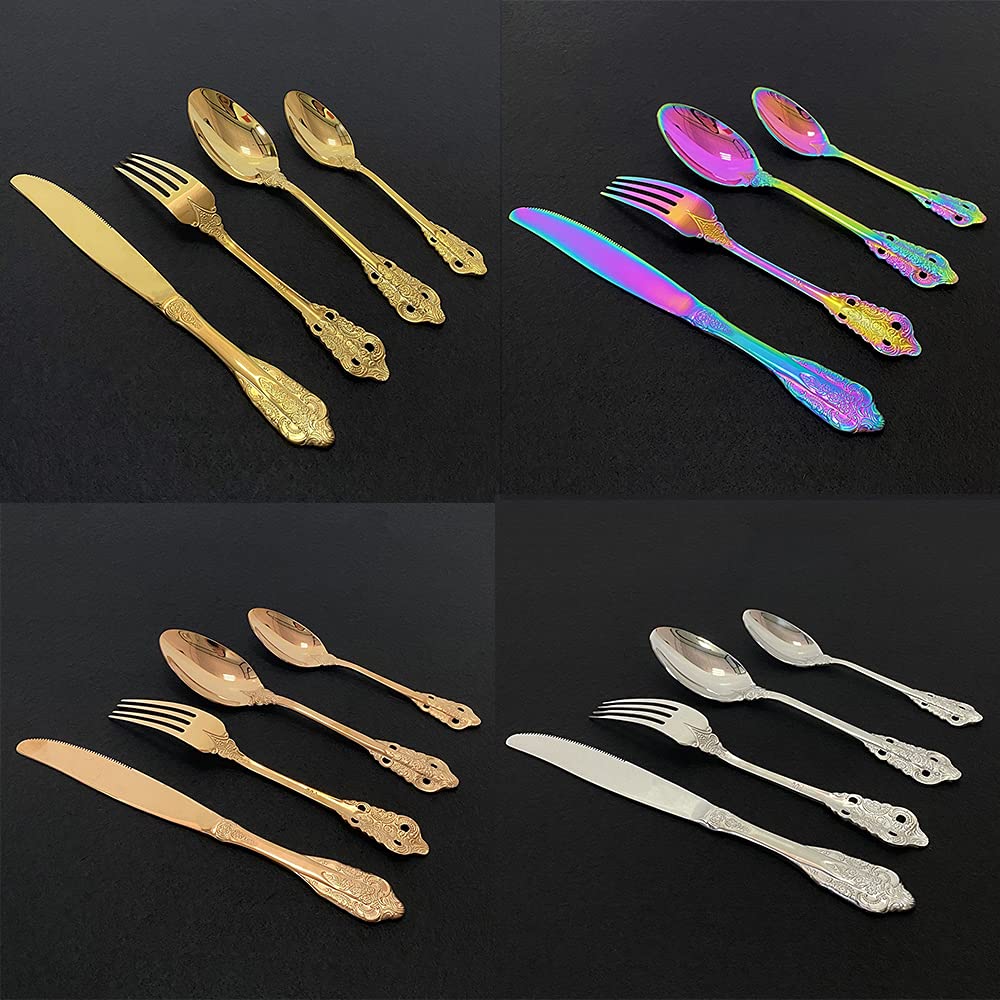 24-Piece Stainless Steel Flatware Set - 18/10 Premium Silverware Cutlery with Knives, Forks & Spoons - Elegant Dishwasher Safe Dinnerware for Everyday Use, Parties & Formal Dining (Rainbow Color)