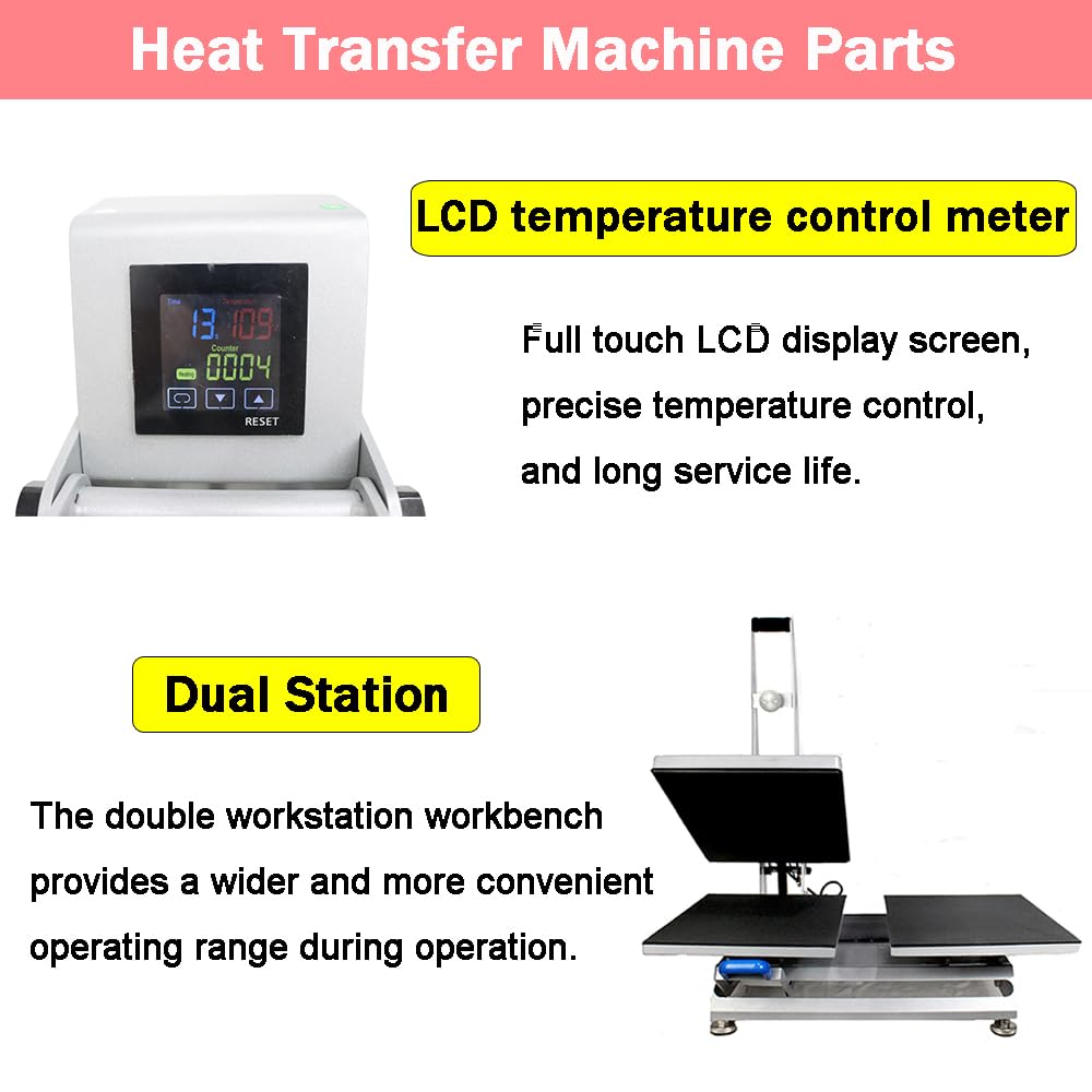 INTBUYING 15x15 Inch Semi-Auto Dual Station Heat Press Machine with Digital Temperature Control - Sublimation & Vinyl Heat Transfer for T-Shirts, Mugs, Hats & DIY Crafts - Perfect for Home Business & Custom Apparel Making