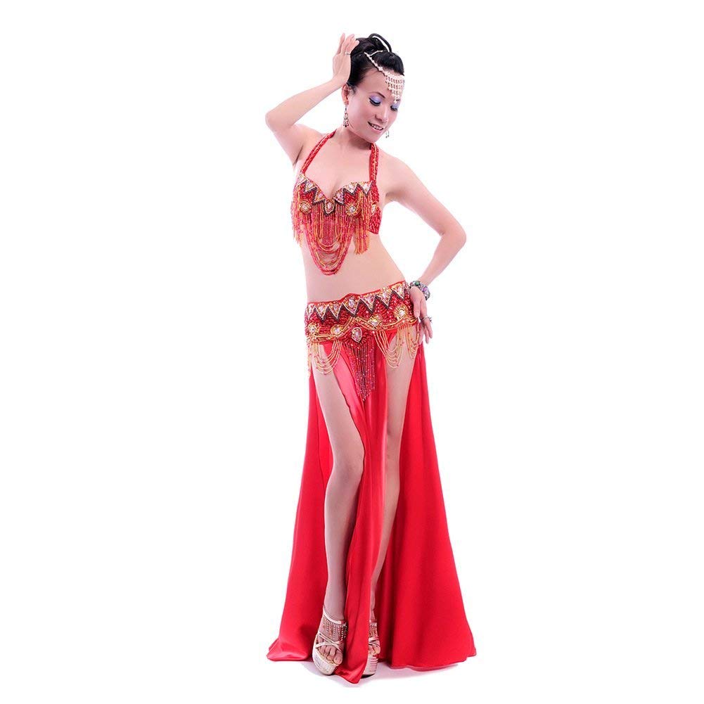 Professional Belly Dance Costume Set for Women - ROYAL SMEELA Belly Dance Bra, Belt & Skirt with Slit - Perfect for Performances, Carnival, and Dance Classes