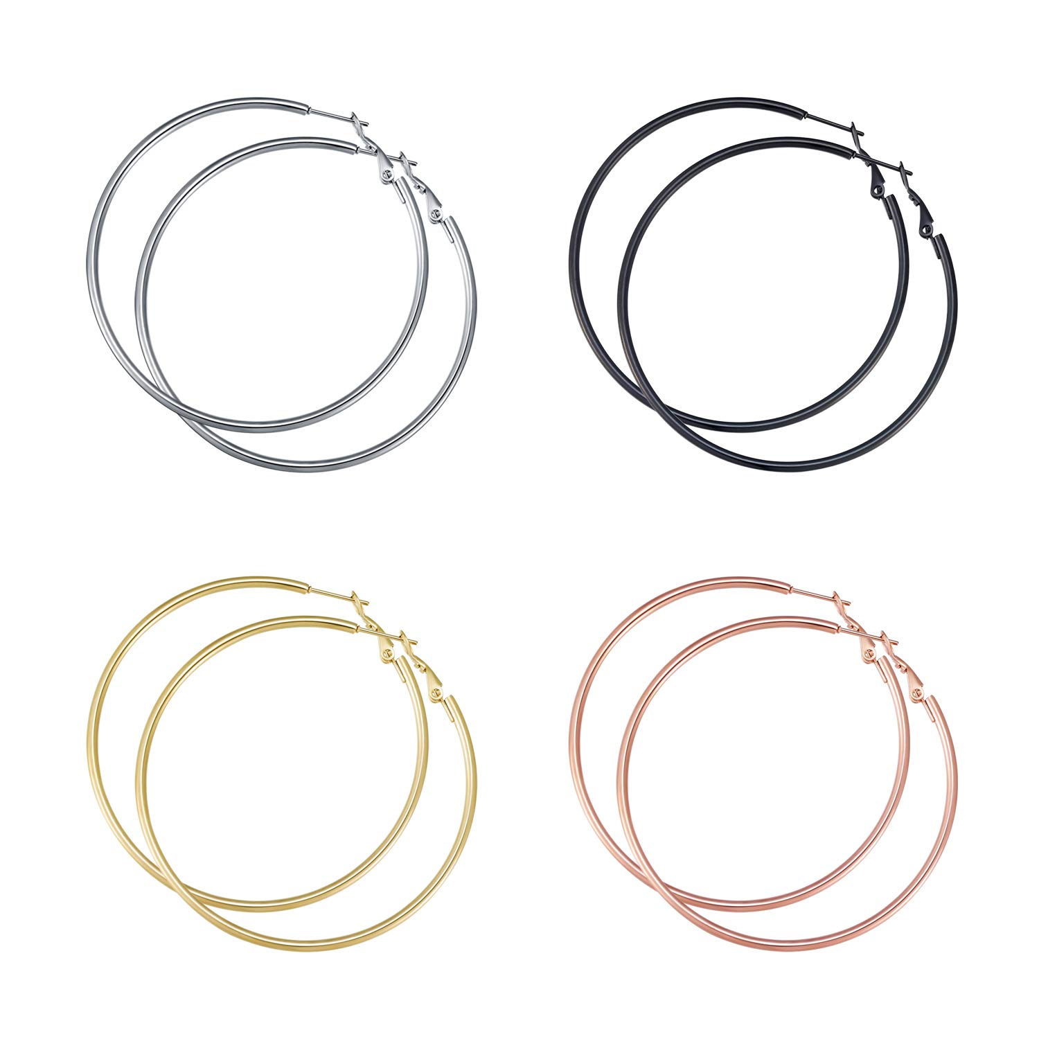 Stylish Hoop Earrings for Women & Girls - 14K Gold & Silver Plated Stainless Steel Lightweight Hoops (4 Pairs) - Perfect for Everyday Wear, Parties & Gifts