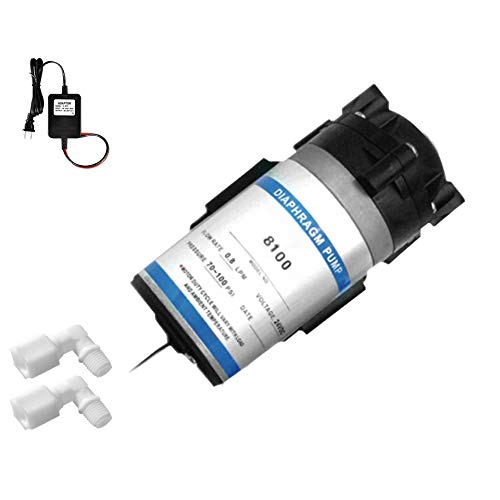 高效100 GPD反渗透RO增压泵+变压器，带2个1/4 OD x 3/8 MIP弯头接头，适用于家庭和商业净水系统