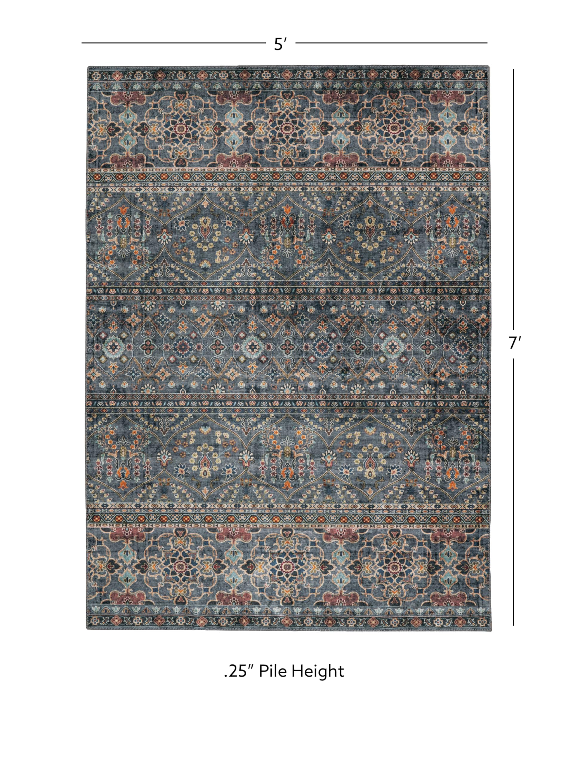 Linon Washable Area Rug 5' x 7' - Jasper Teal & Ivory Indoor/Outdoor Rug - Soft Non-Slip Floor Mat for Living Room, Bedroom, Patio & Office Decor