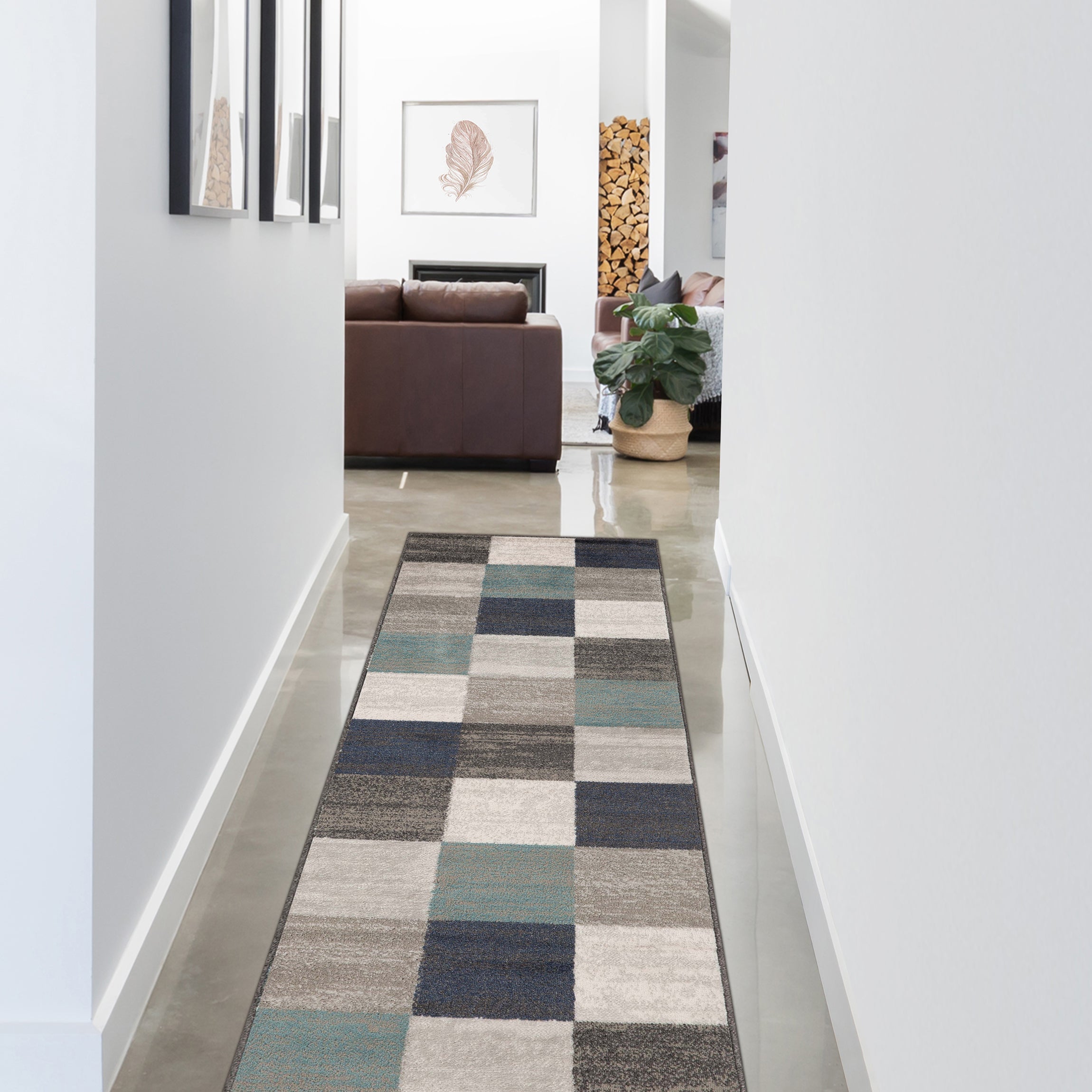 Stylish Rockway Geometric Checkered Block Indoor Area Rug - Non-Slip Floor Mat for Living Room, Bedroom, Office Decor - Perfect for Home, Apartment & Dorm Room