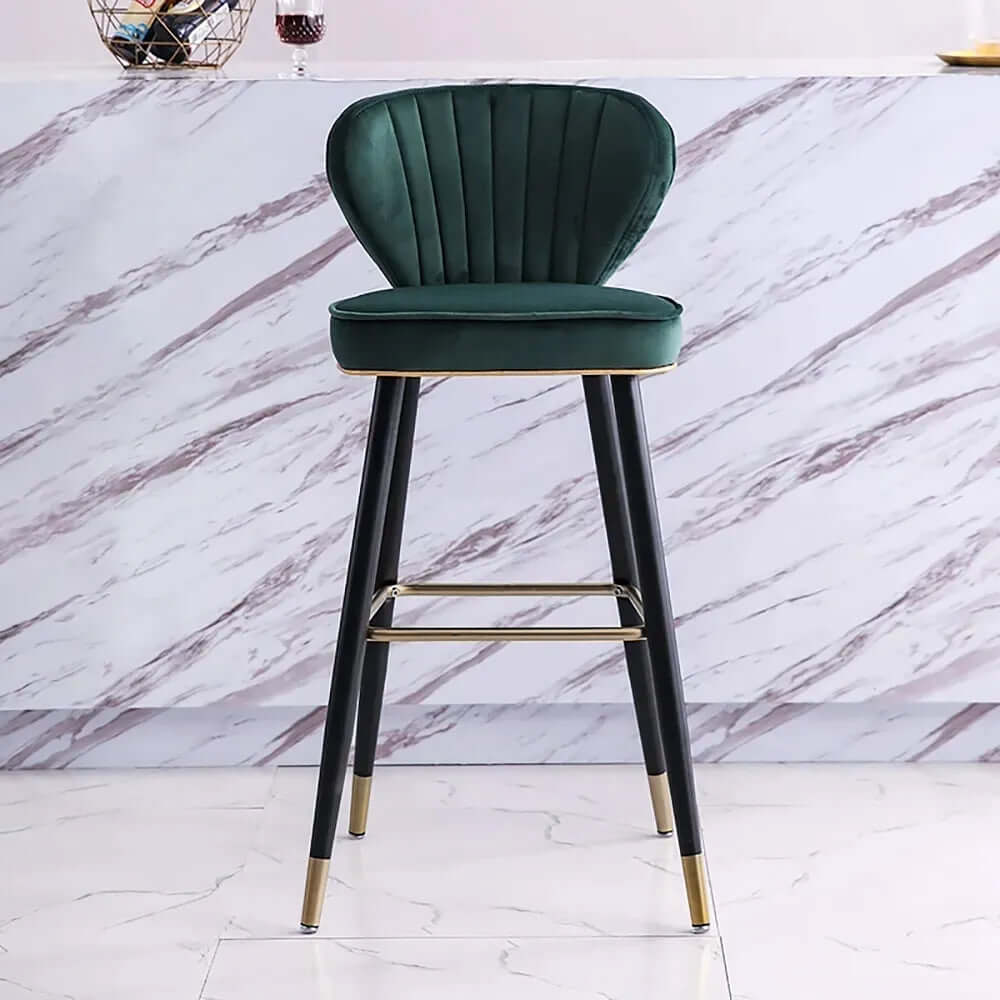 Modern Blue Velvet Counter Height Bar Stools with Back - Set of 3 for Kitchen Island, Breakfast Nook & Home Bar Decor