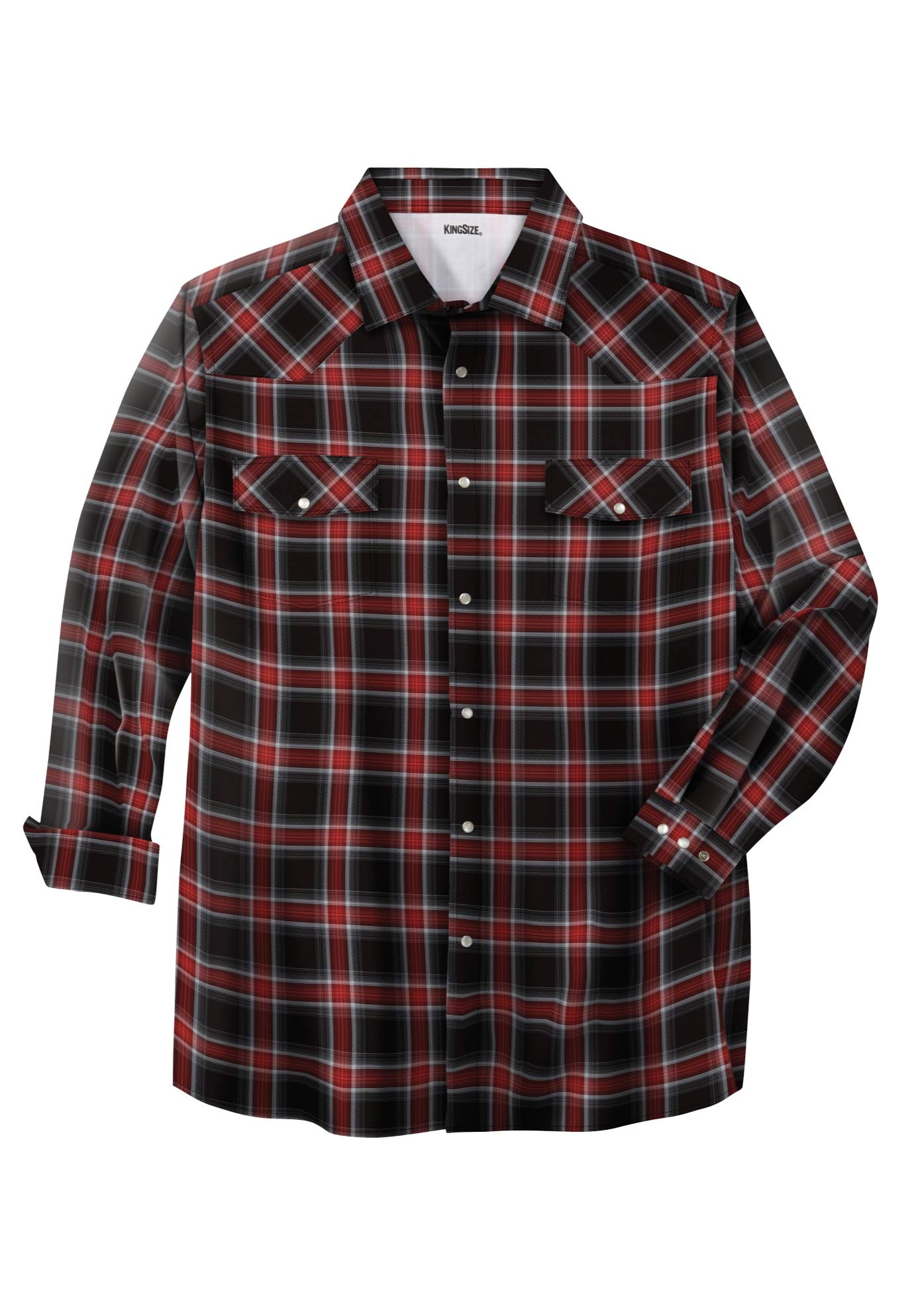 Kingsize Men's Big & Tall Western Snap Front Shirt - Comfortable Plaid Button-Up for Cowboy Style & Outdoor Wear - Perfect for Rodeo, Ranch Work & Casual Western Fashion