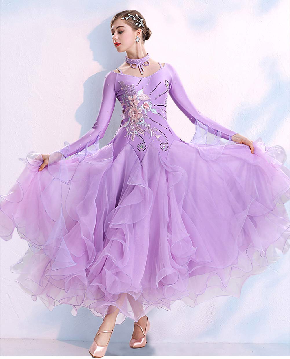 Elegant Ballroom Competition Dance Dress for Waltz, Tango & Standard - Professional Latin Dance Costume for Women - Perfect for Competitions, Performances & Social Dancing