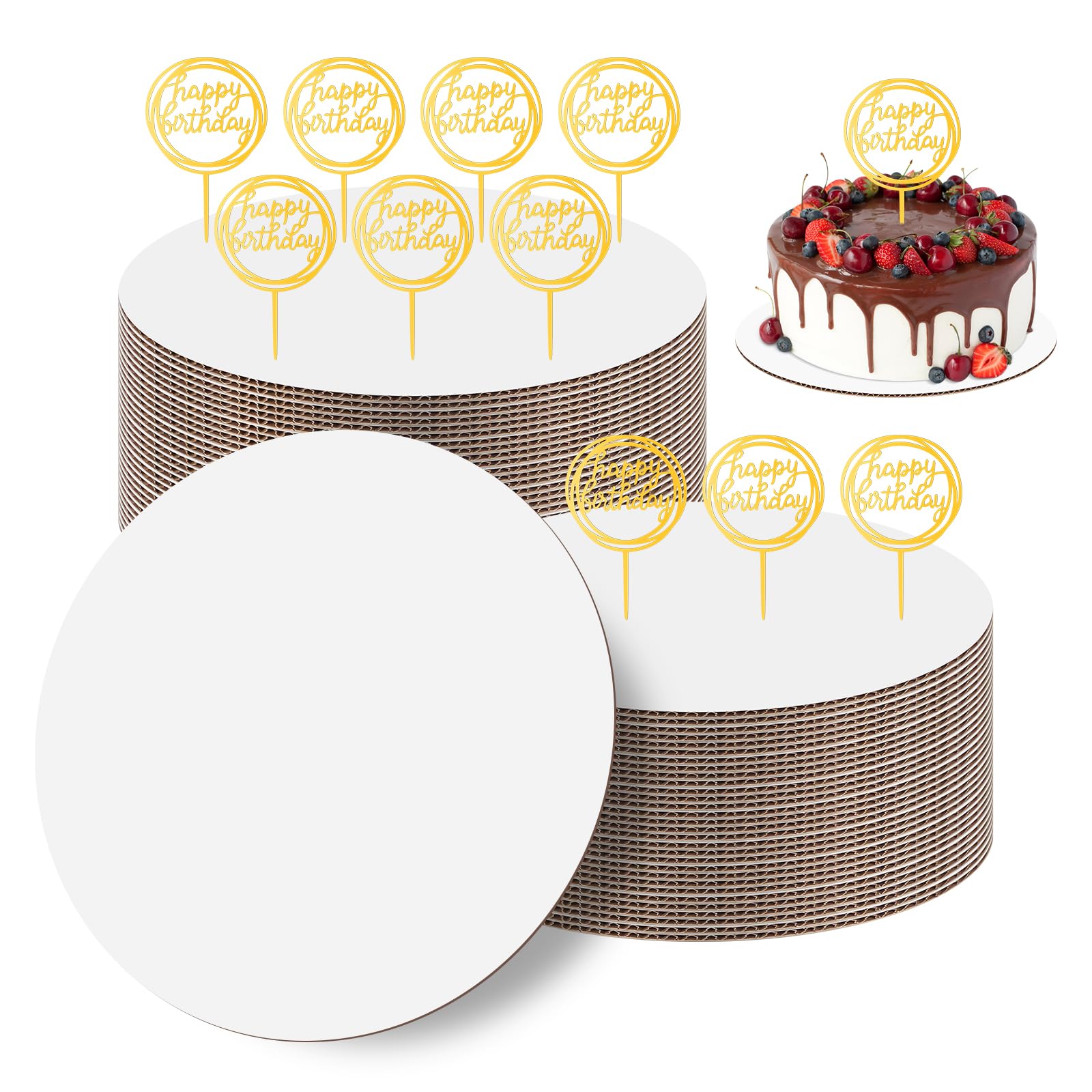 60 Pcs 10 Inch Round White Cardboard Cake Boards for Birthday, Wedding & Party Dessert Displays
