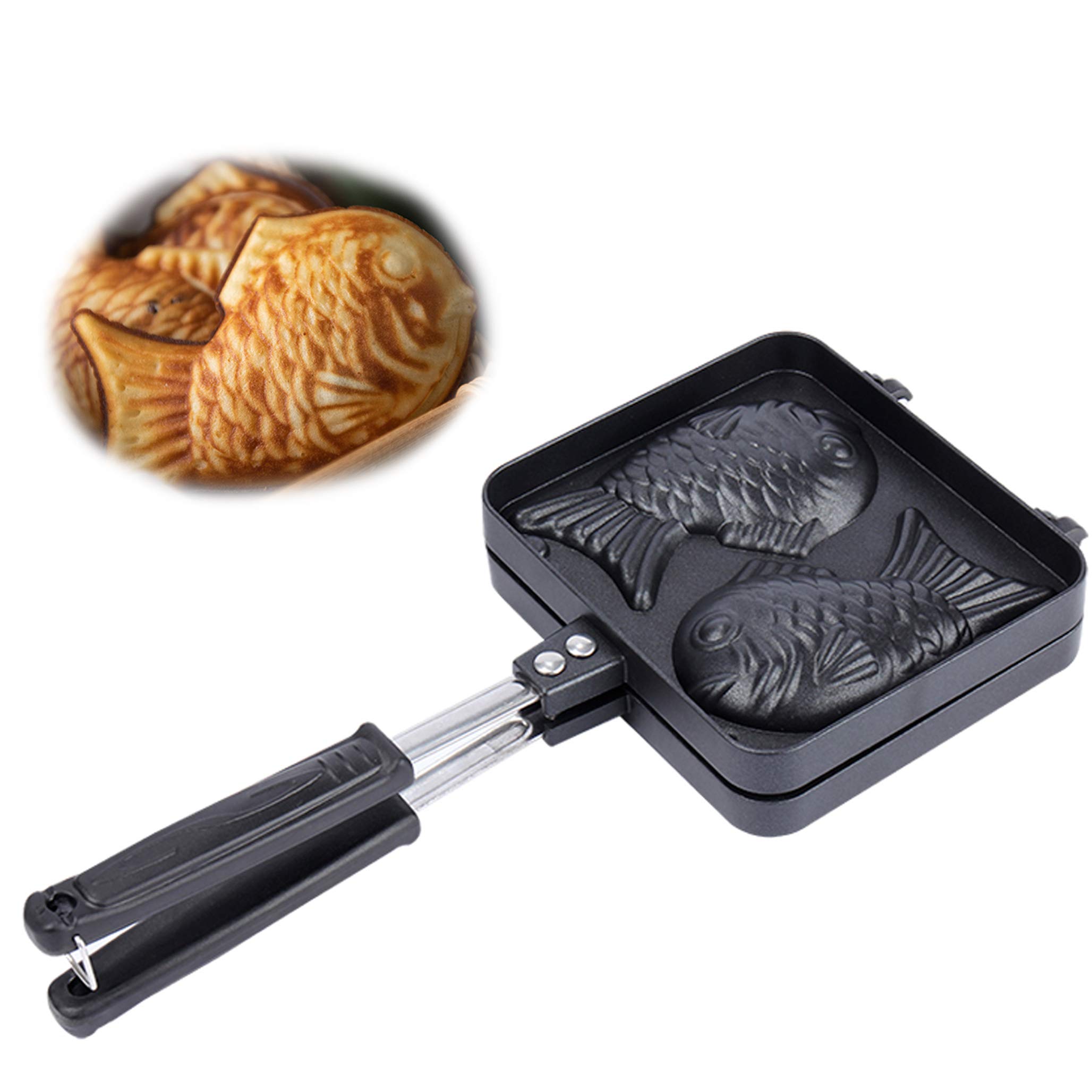 Japanese Taiyaki Fish Shaped Waffle Maker - 2-Sided Cast Iron Baking Pan for Homemade Desserts, DIY Cooking & Housewarming Gifts | Perfect for Japanese Snacks, Breakfast & Party Food