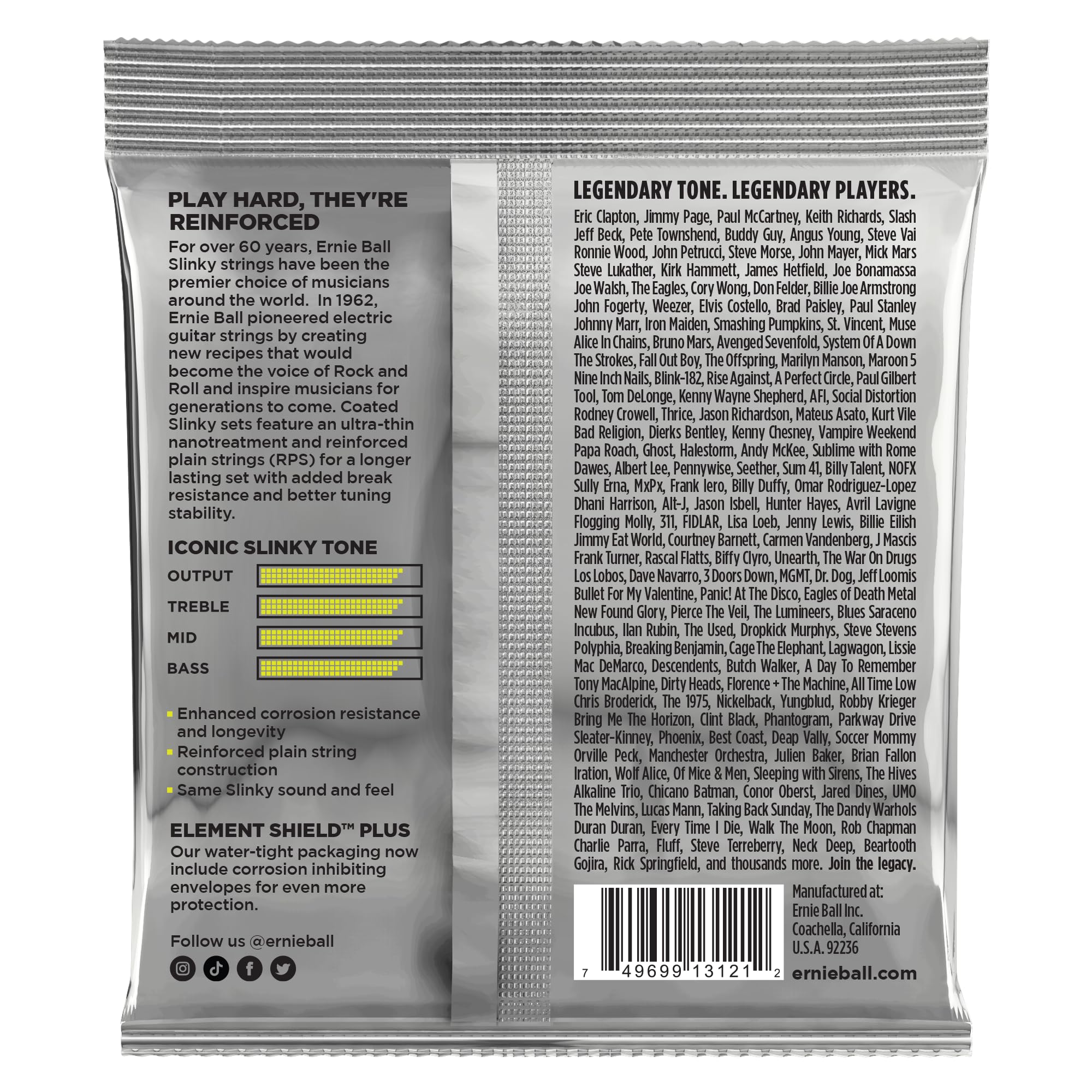 Ernie Ball Regular Slinky Coated Titanium Electric Guitar Strings 10-46 Gauge (P03121) - Premium Coated Strings for Long-Lasting Tone & Playability - Perfect for Rock, Blues & Studio Recording