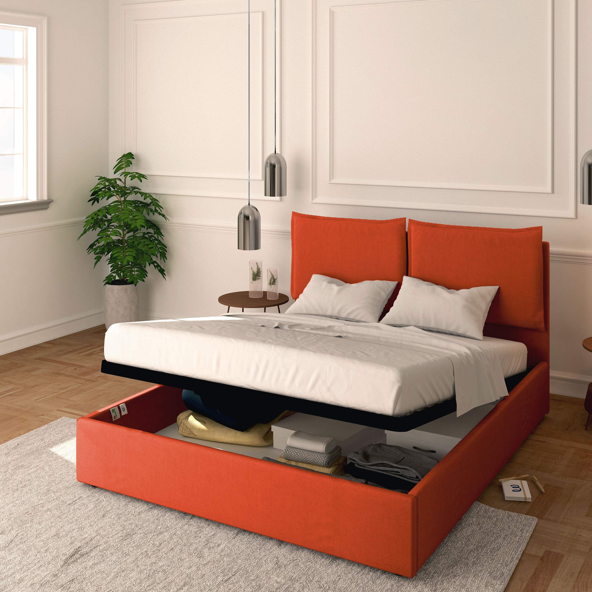 Baldiflex Licia Fabric Queen Size Bed Frame with Slatted Base - 160x190cm Mattress Foundation, Upholstered Headboard - Perfect for Master Bedrooms & Guest Rooms