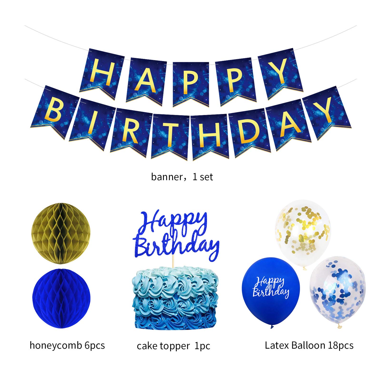 Blue Birthday Party Decorations for Men & Boys - Happy Birthday Banner, Balloons & Supplies for Kids Birthday Celebration | Perfect for Indoor & Outdoor Birthday Parties, Baby Showers & Special Events