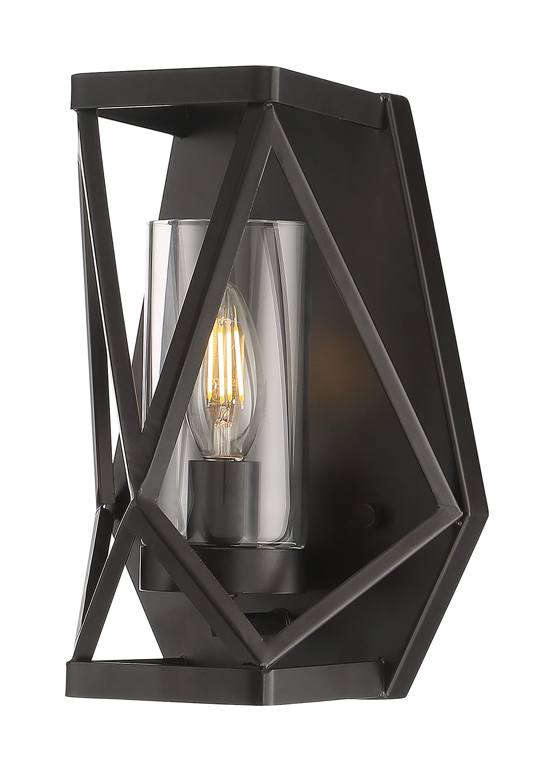 Nuvo 60/7301 Zemi Single Light Wall Sconce - Black Finish with Clear Glass Shade for Bedroom, Hallway & Entryway Lighting