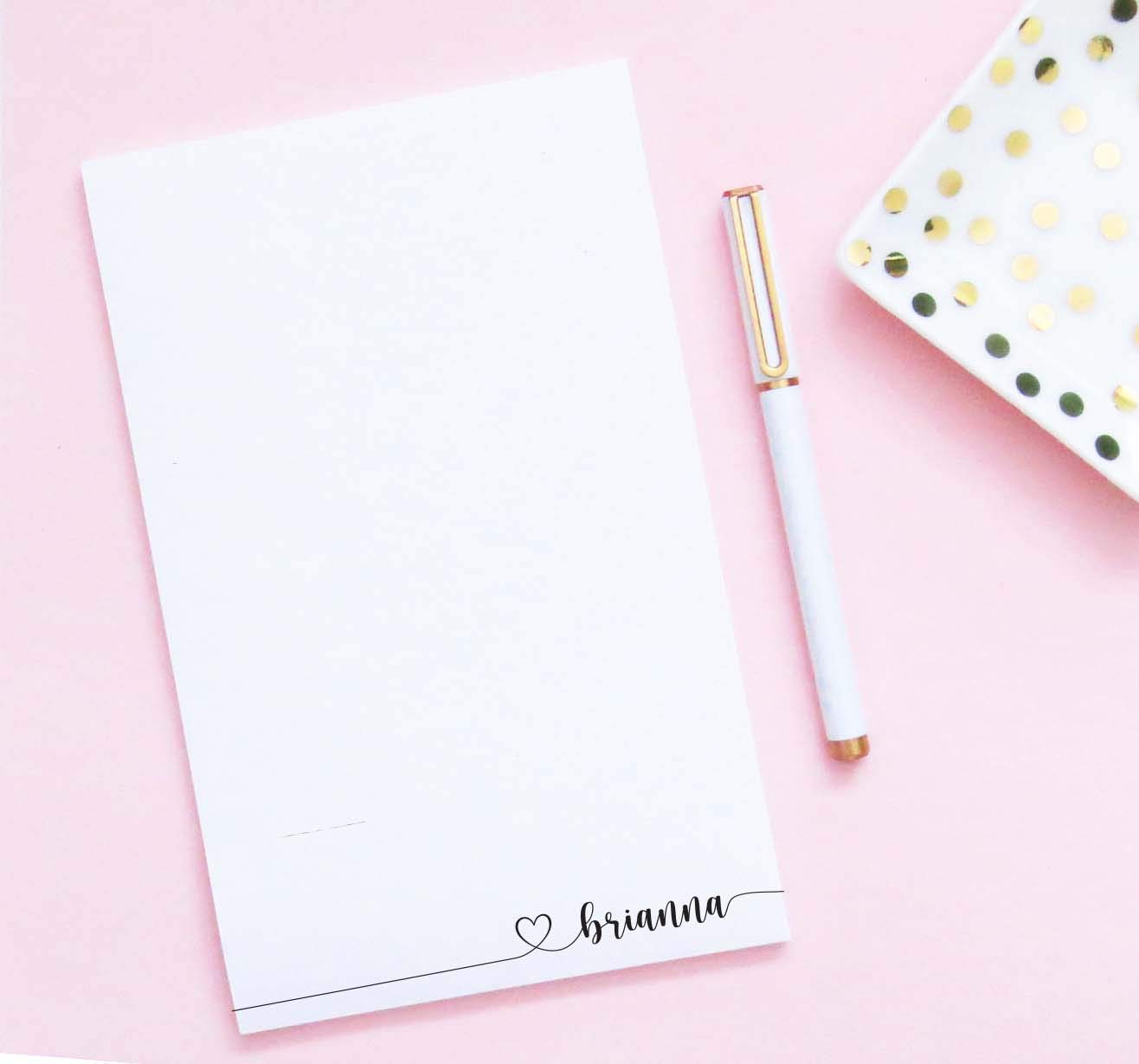 Custom Personalized Notepads for Women & Girls - Heart Design with Name - 5.5