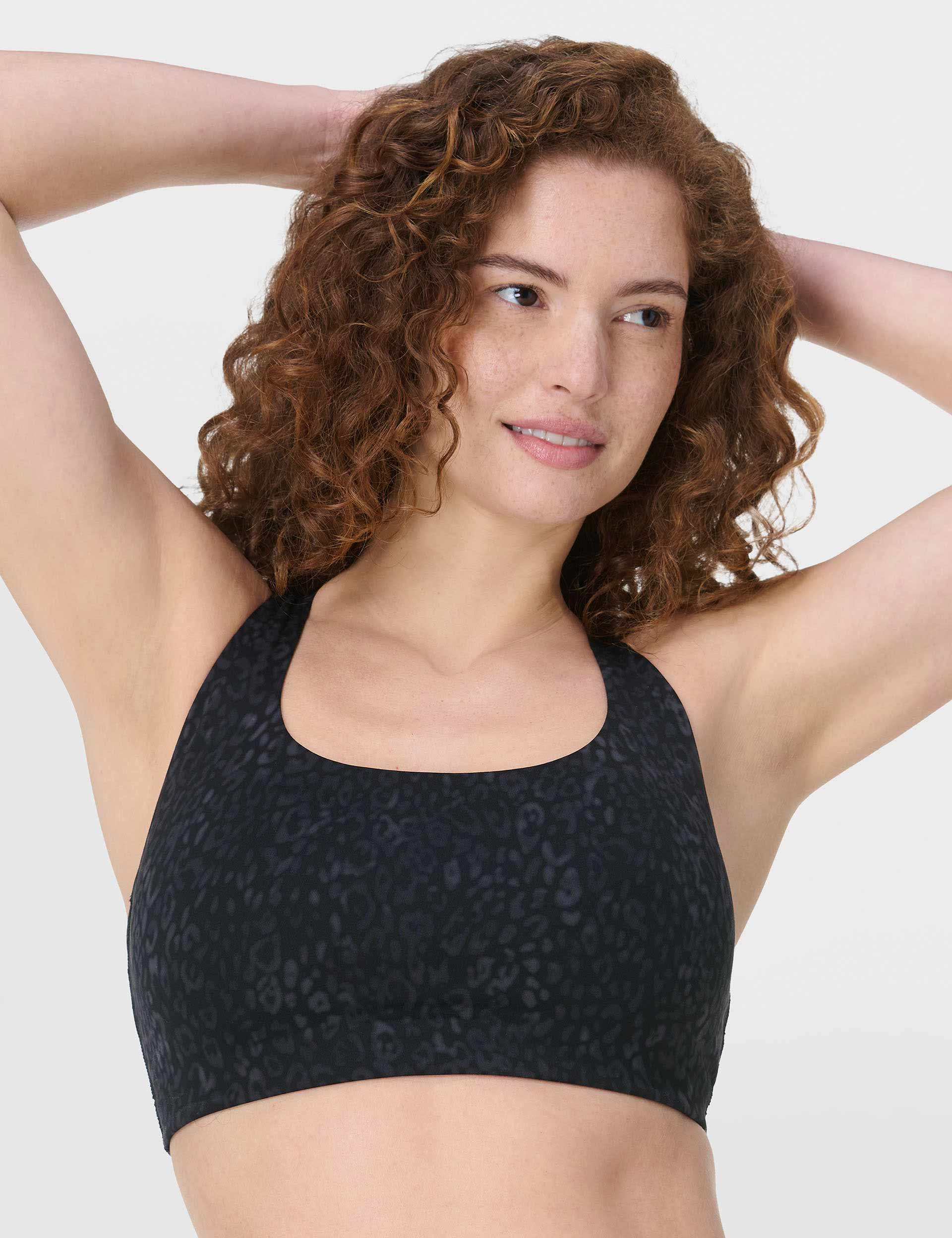 Ultimate Studio Racerback Sports Bra - Black Panther Print for Women | High Support Workout Top for Yoga, Running & Gym