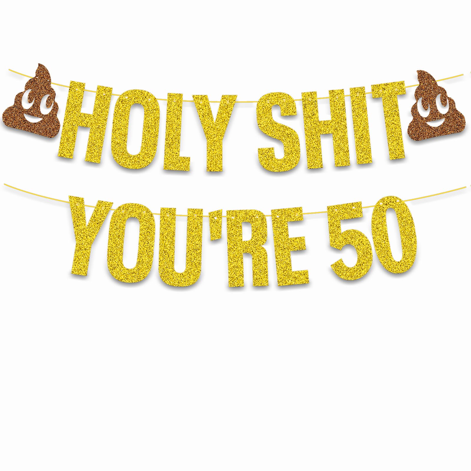 Funny 50th Birthday Banner - Gold Glitter 'Holy Shit You're 50' Party Decoration for 50th Birthday Celebrations, Cheers to 50 Years Sign - Perfect for Milestone Birthday Parties, Surprise Decor & Photo Backdrops