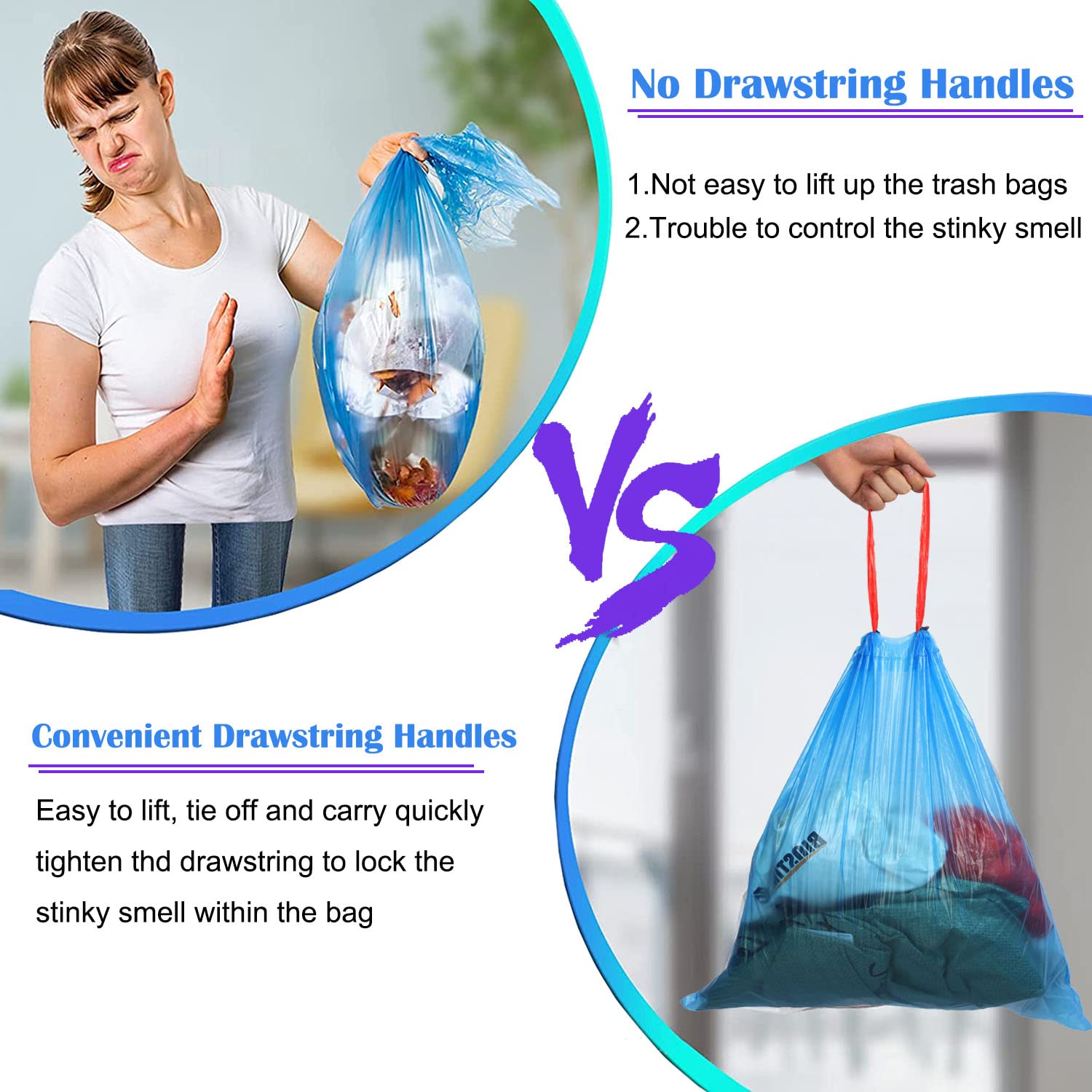 Extra Thick 4-6 Gallon Small Trash Bags with Drawstring | Unscented Heavy Duty Garbage Bags for Kitchen, Bathroom & Office | 80 Count Wastebasket Liners | Perfect for Small Bins, Diaper Pails & Desk Side Disposal