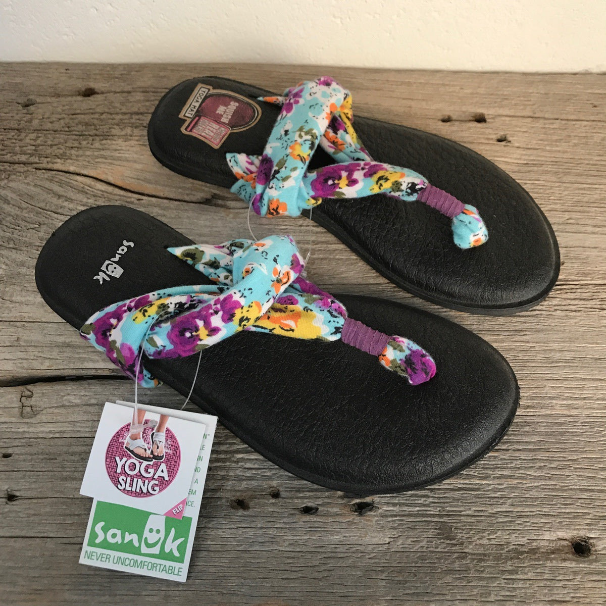 Sanuks YOGA SLING Women's Comfortable Slip-On Sandals - White & Purple Pattern Yoga Shoes for Girls, Perfect for Beach, Yoga, and Casual Wear
