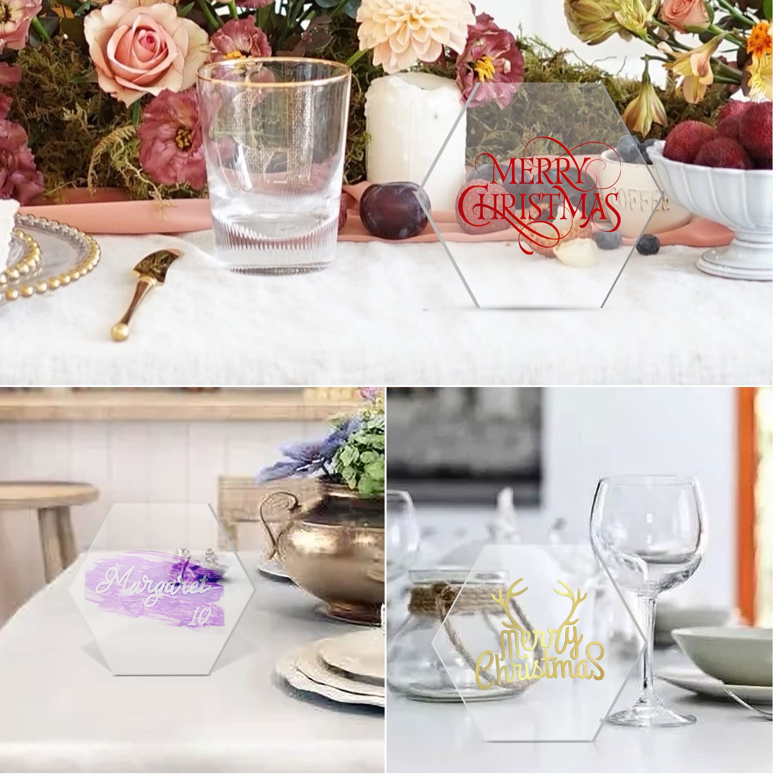 40 Clear Acrylic Hexagon Place Cards - Blank DIY Wedding Seating Name Plates for Table Decor, Dinner Parties, Escort Tiles & Guest Charts - Perfect for Wedding Reception, Bridal Shower, Banquet and Special Event Decorations