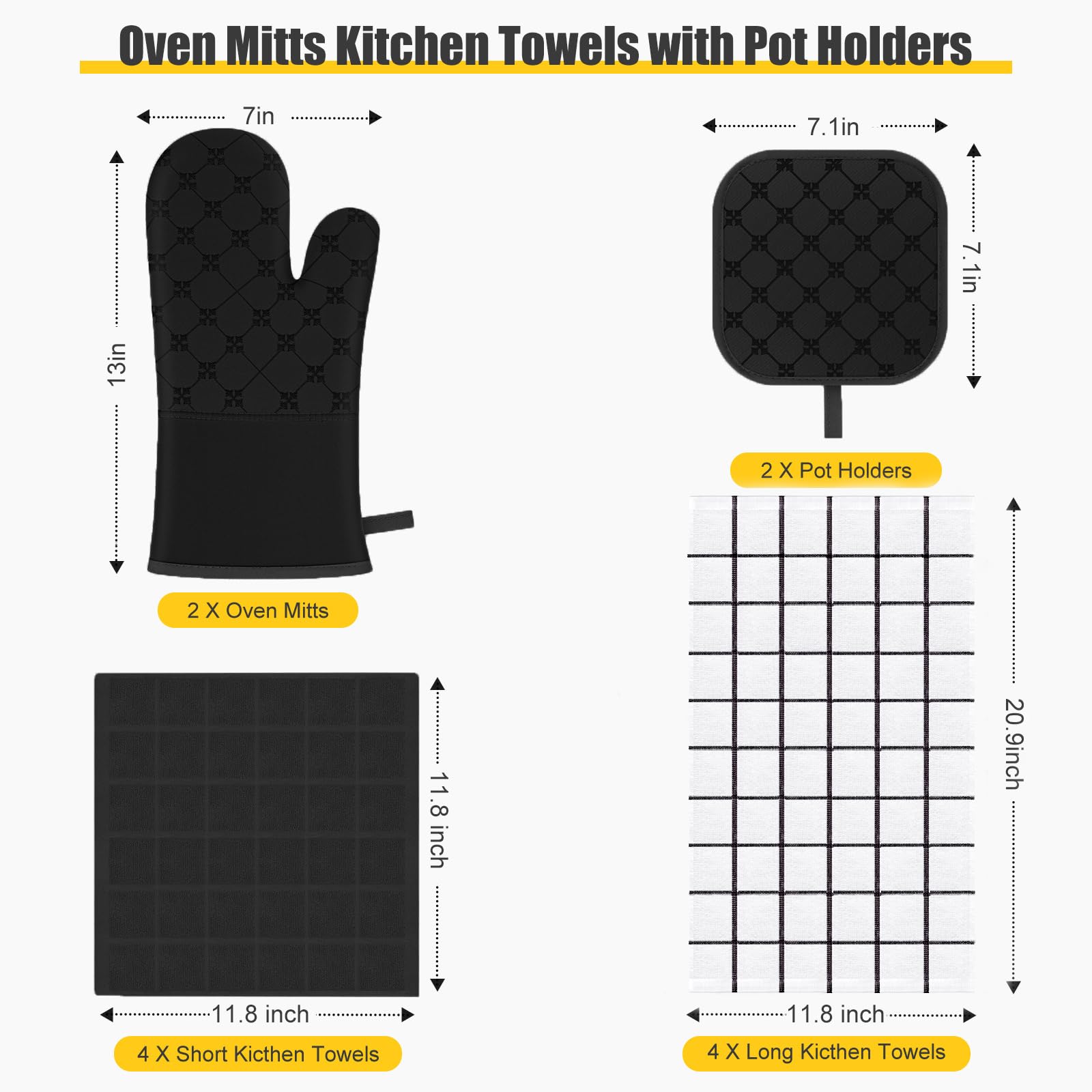 Premium 12-Piece Heat Resistant Oven Mitts & Kitchen Towel Set - 500°F Protection with Non-Slip Silicone Grip for Cooking, Baking, Grilling - Perfect for Home Chefs & BBQ Enthusiasts