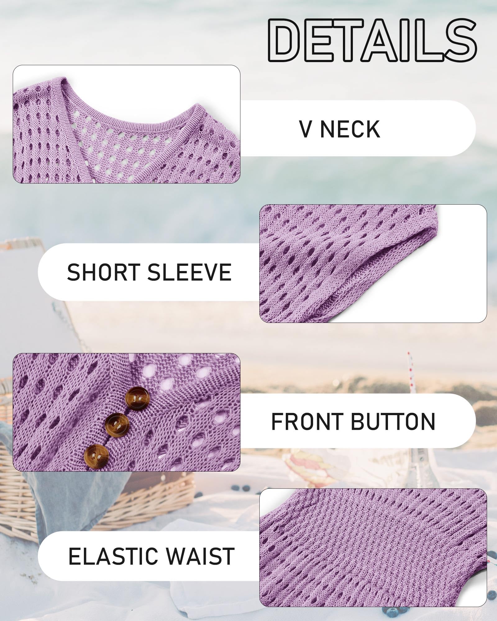 Haloumoning Girls Crochet Swim Cover Up - Beach Button Short Sleeve Coverup for Kids Age 5-14 - Perfect for Pool, Beach Vacation & Summer Outfits