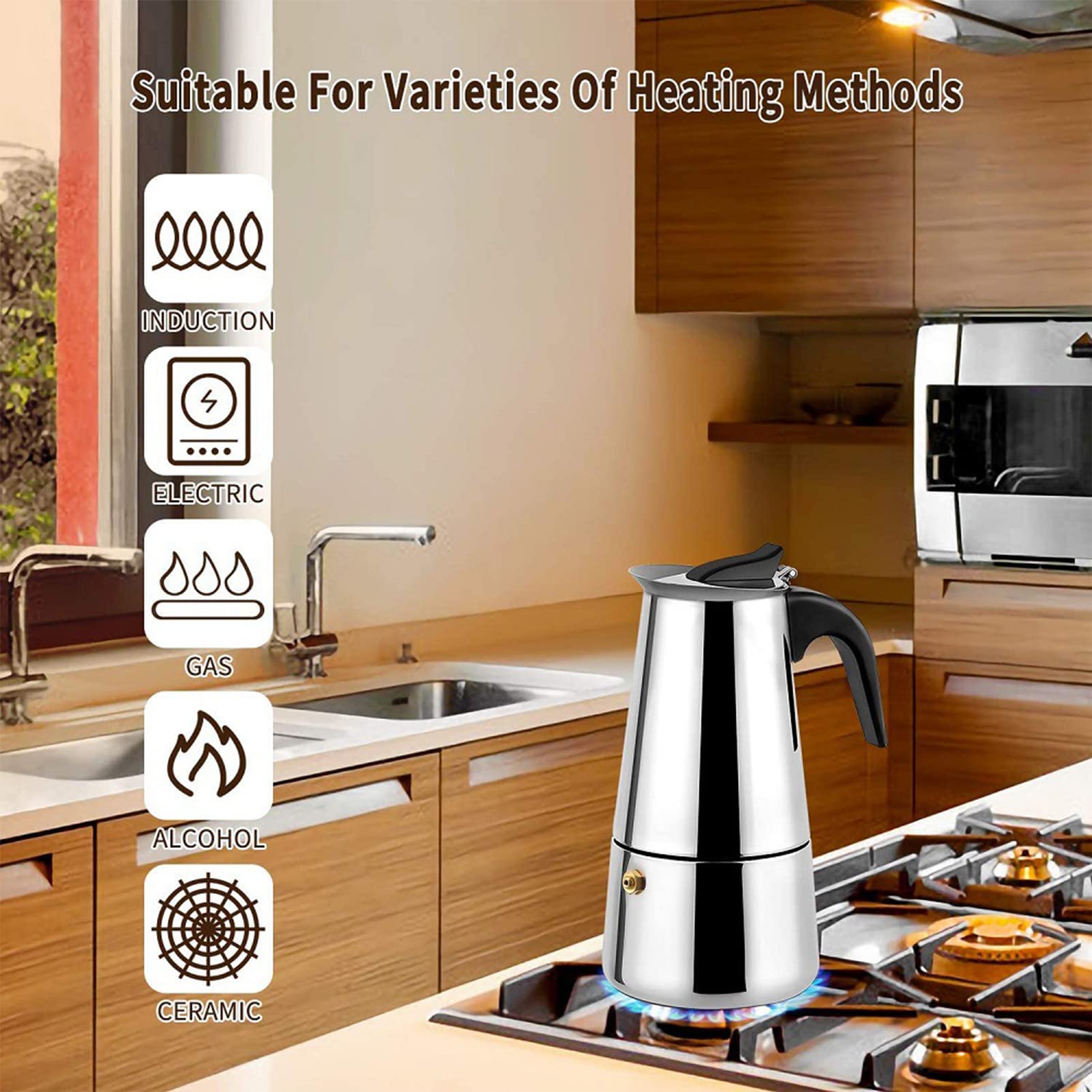 Stovetop Espresso Maker - 6 Cup (300ml) Stainless Steel Moka Pot | Classic Italian Coffee Maker for Home, Office & Camping | Perfect for Stovetop Brewing & Outdoor Adventures