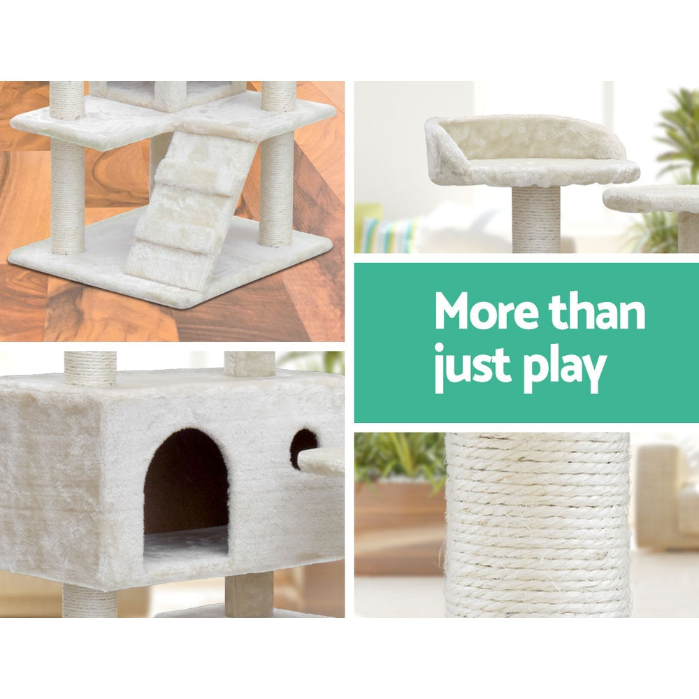 Premium 134cm Cat Tree with Scratching Posts, Condo & Perches - Sturdy Wooden Cat Tower in Beige for Indoor Cats - Perfect for Play, Climbing & Relaxing in Your Home
