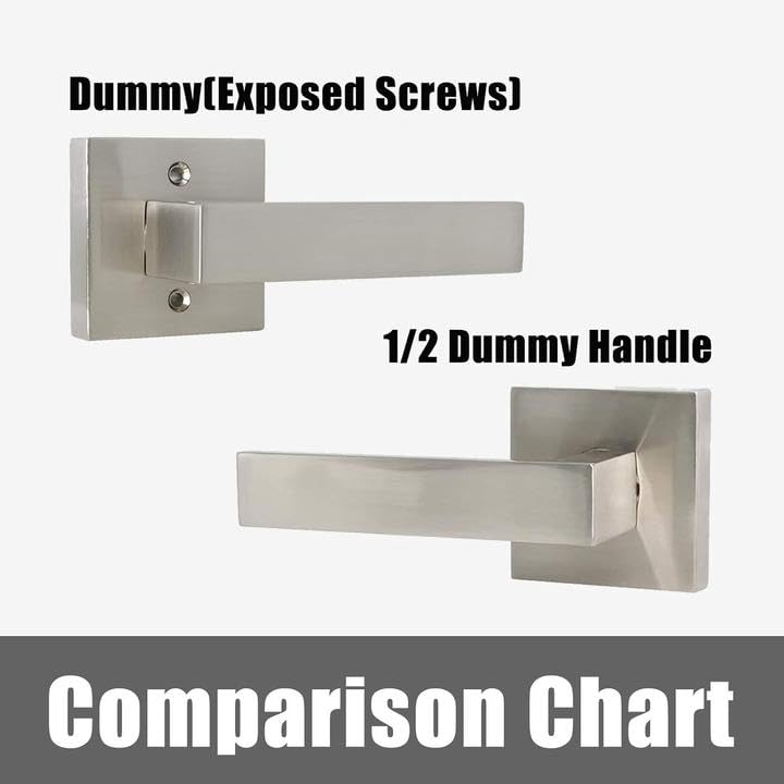 **Probrico Satin Nickel Square French Half-Dummy Handles - Non-Turning Stainless Steel Single Dummy Levers - Heavy Duty Closet, Balcony & Pantry Hardware (3 Pack, Exposed Screws) - Perfect for Cabinets, Doors & Drawers**