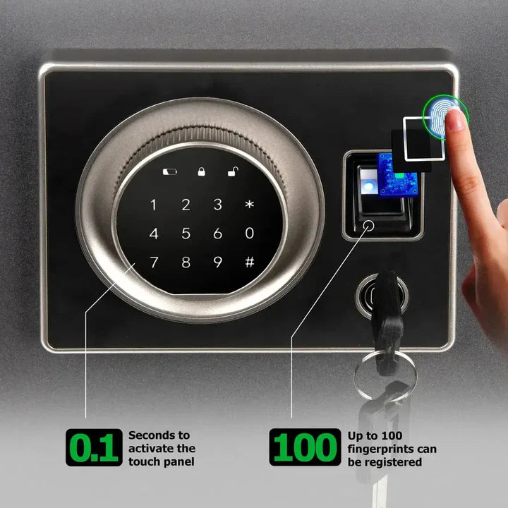 IslandSafe CBE45 BLK Biometric Fingerprint Security Safe Box for Home & Office - Secure Cash, Jewelry, Documents & Valuables - Quick Access Digital Lock with Key Backup