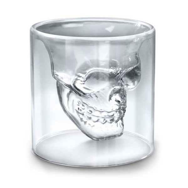 Skull Double Wall Insulated Glass Cup - Hot & Cold Drink Tumbler for Coffee, Tea, Beer - Halloween Party, Gothic Home Decor, Unique Gift Idea