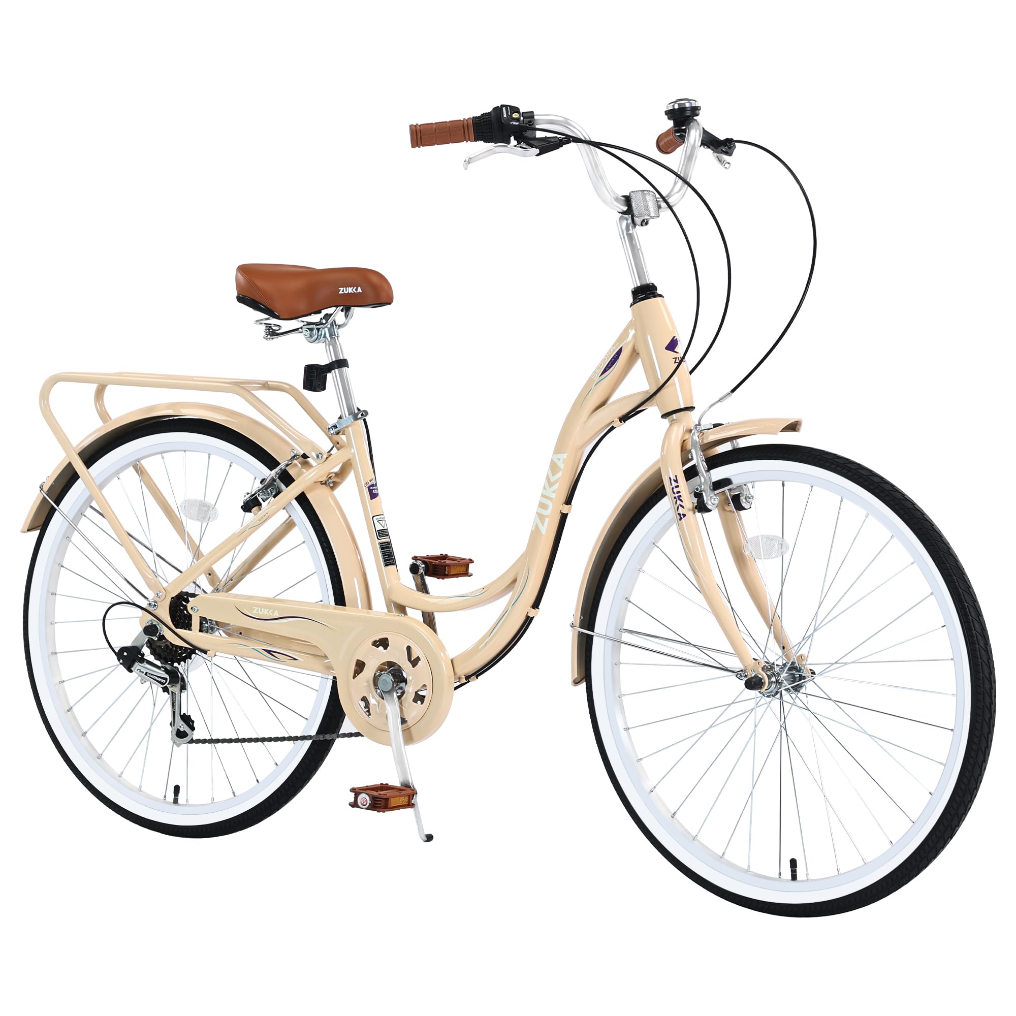 ZUKKA 24/26 Inch Women's Beach Cruiser Bike - 7 Speed City Bicycle with Dual V-Brakes & Adjustable Seat - Comfortable Adult Cruiser for Women & Men in Multiple Colors - Perfect for Beach Rides, City Commuting & Leisure Cycling