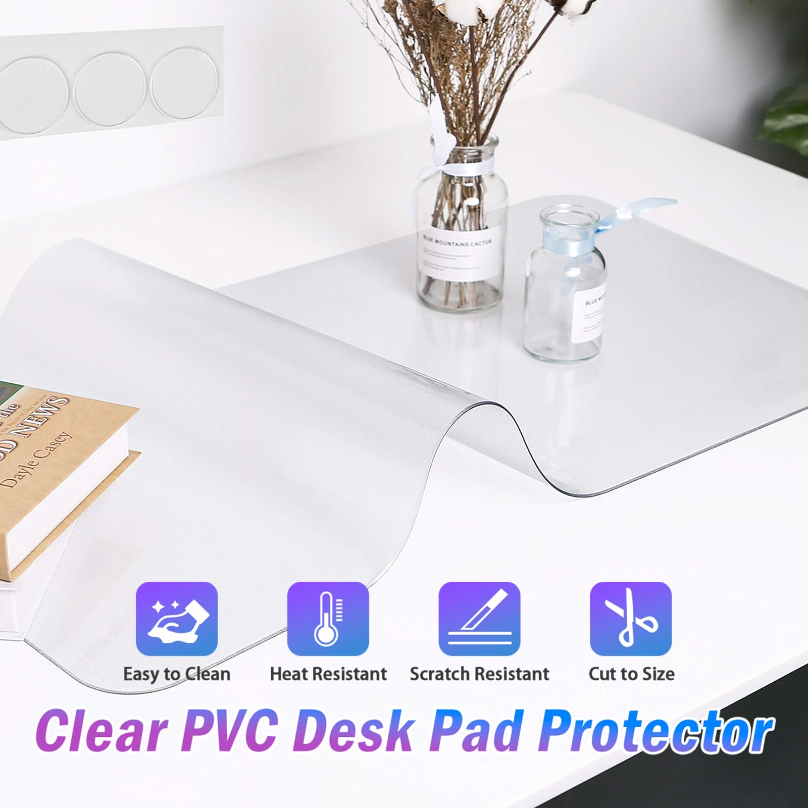 JanJunDec 42×78 Inch Clear Vinyl Table Cover Protector - Waterproof PVC Desk Mat for Dining, Coffee & Office Tables - Transparent Rectangular Table Pad for Home, Restaurant & Office Use