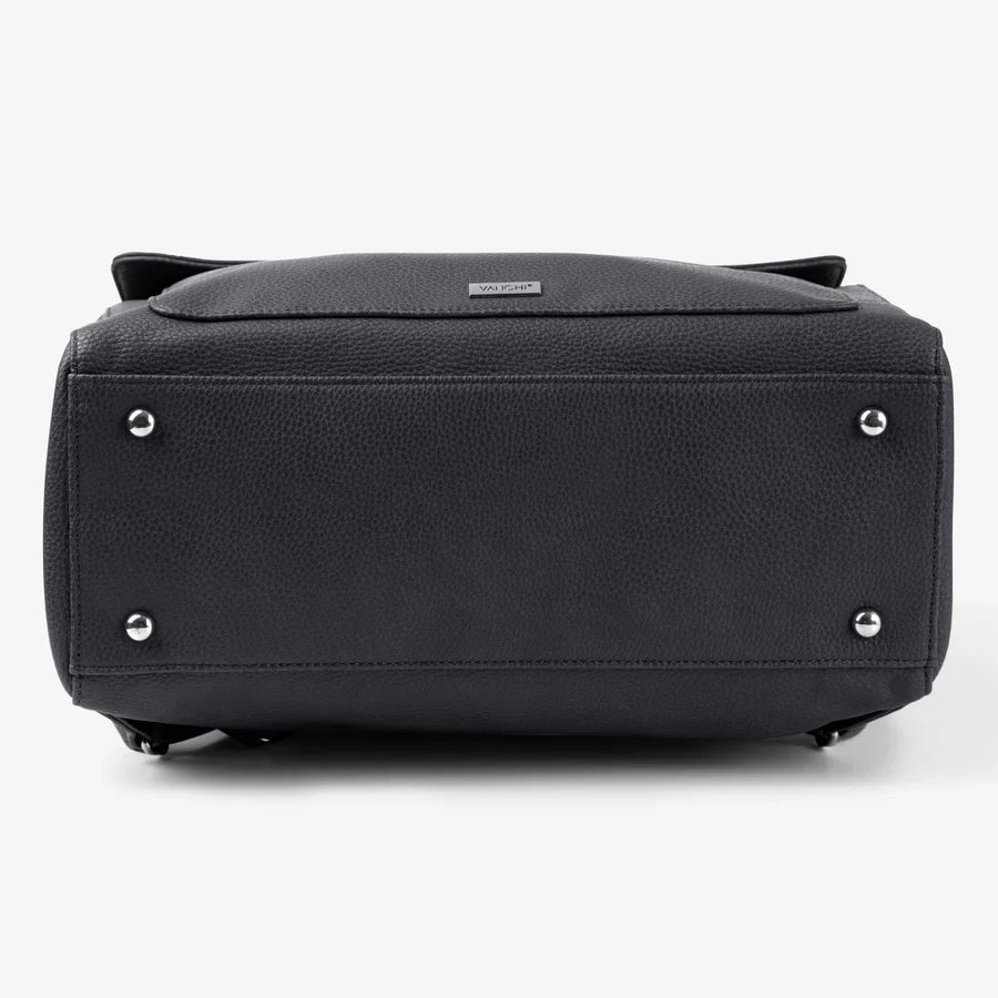 Vanchi Vegan Leather Emmy Backpack Diaper Bag - Stylish & Spacious Black Baby Bag for Moms - Perfect for Travel, Shopping & Daily Use