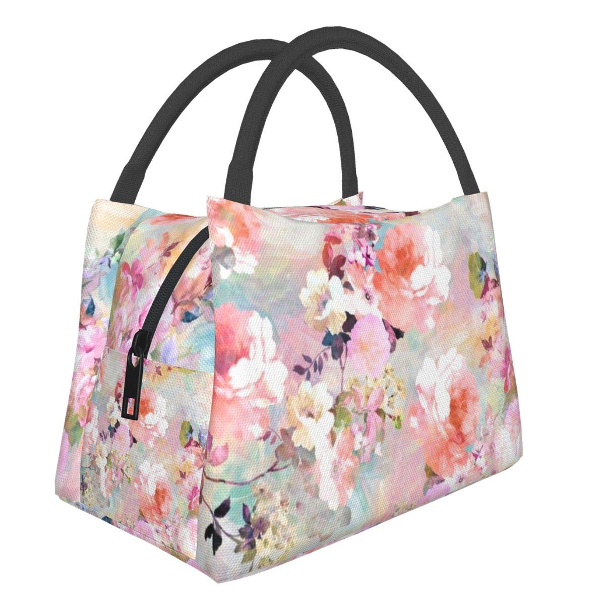 Insulated Reusable Lunch Bag with Watercolor Pink Flowers Pattern - Eco-Friendly Tote for Work, Picnic & Travel - Perfect for Men & Women